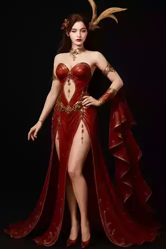 Base Anime Hot Female Dress Rigged or Face Body Textured UvMap