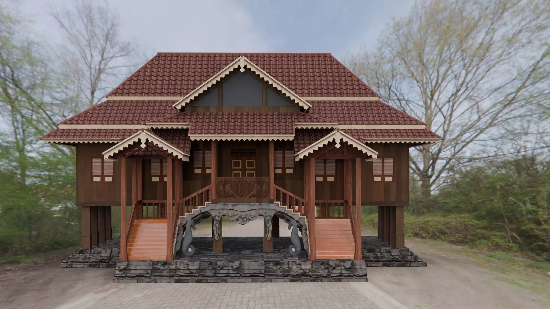 Traditional Houses - Rumah Bubungan Lima Low-poly 3D model_4