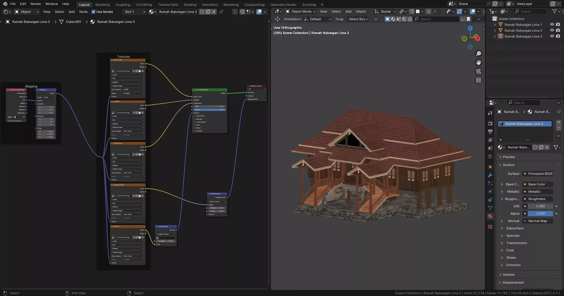 Traditional Houses - Rumah Bubungan Lima Low-poly 3D model_12