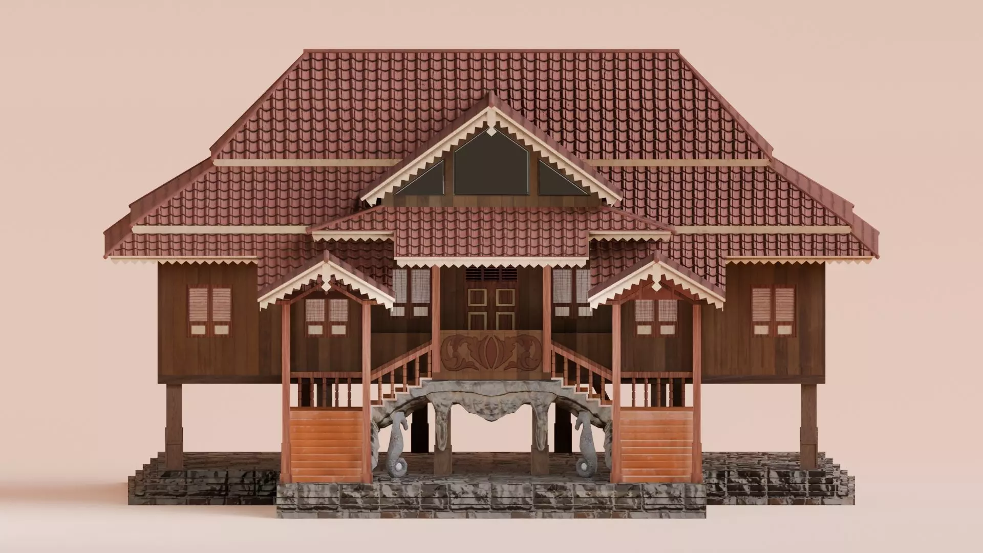 Traditional Houses - Rumah Bubungan Lima Low-poly 3D model_1