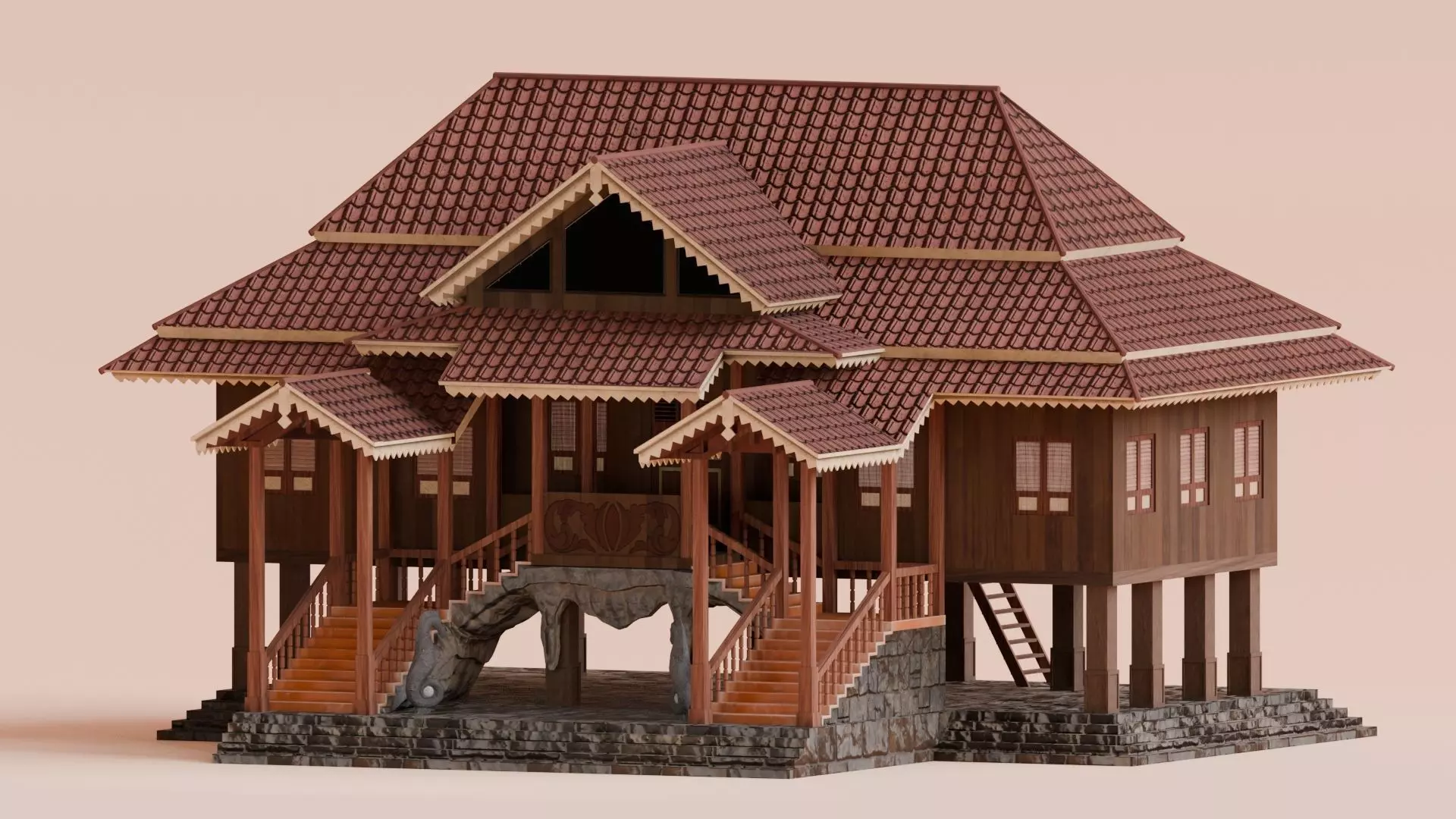 Traditional Houses - Rumah Bubungan Lima Low-poly 3D model_0