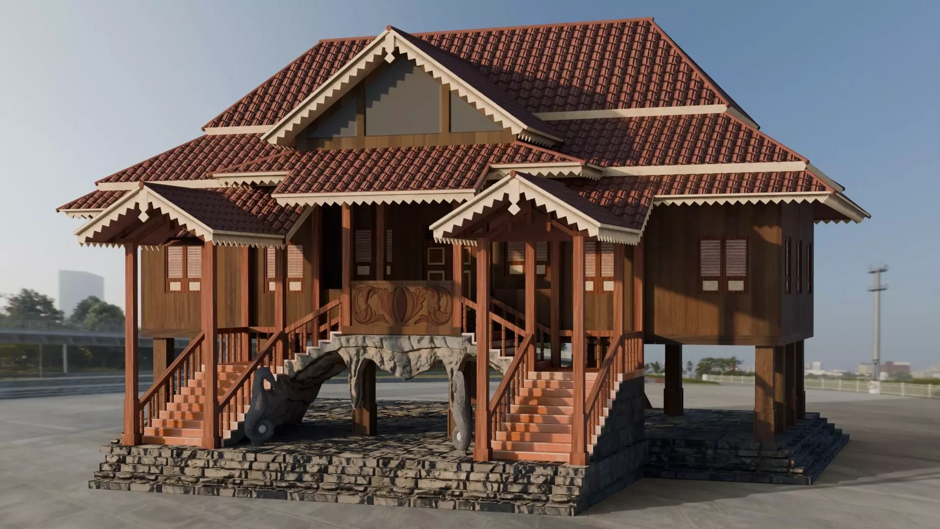 Traditional Houses - Rumah Bubungan Lima Low-poly 3D model_9