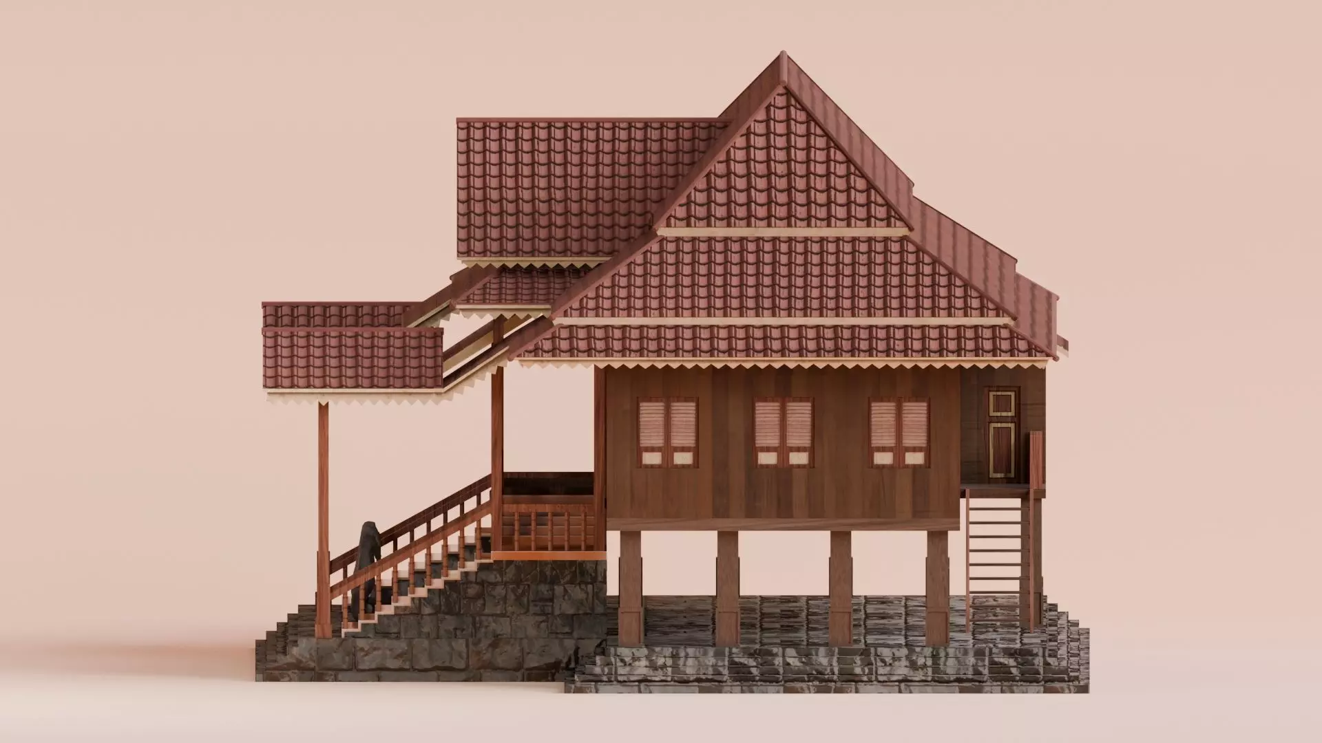Traditional Houses - Rumah Bubungan Lima Low-poly 3D model_2