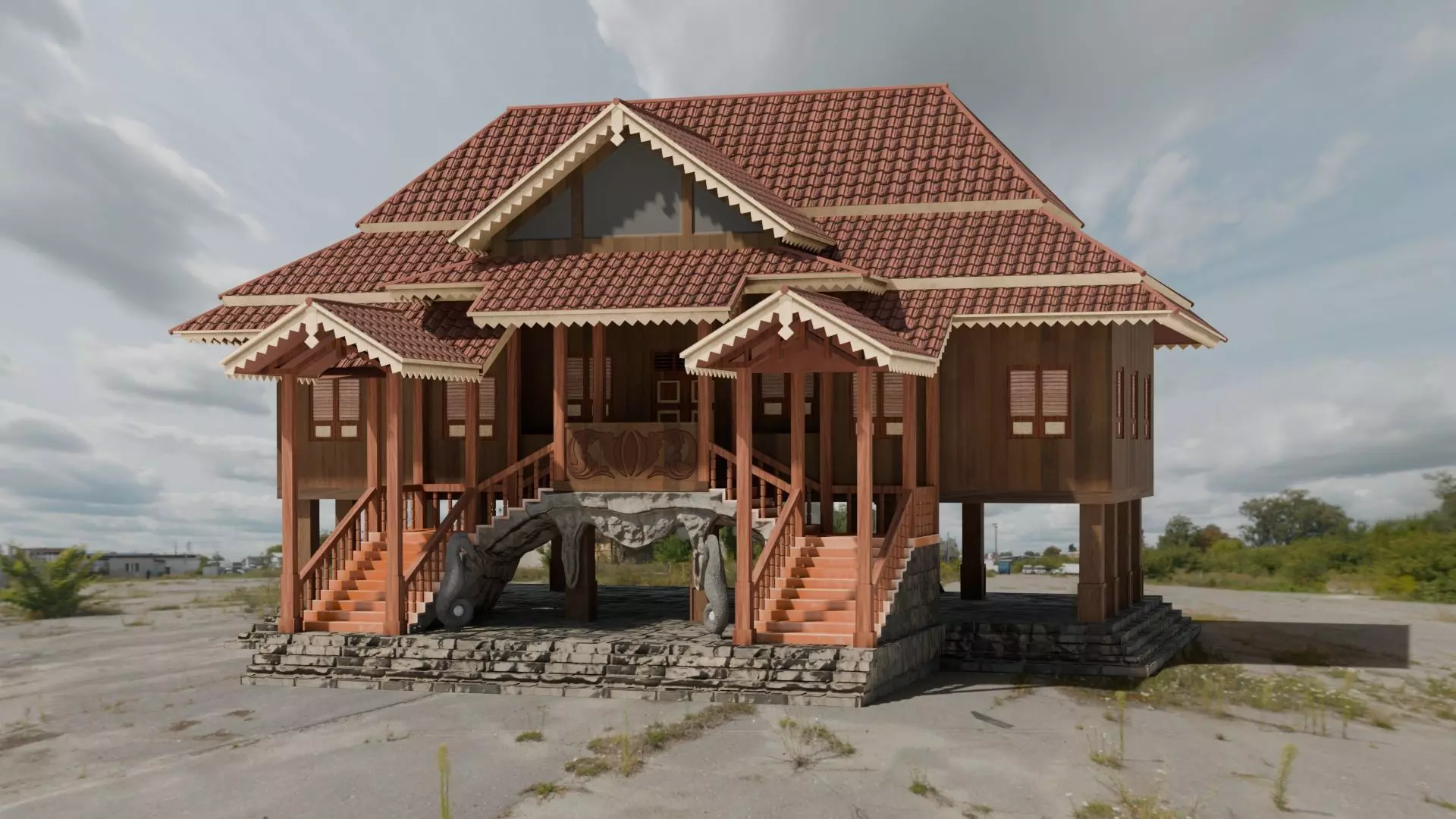 Traditional Houses - Rumah Bubungan Lima Low-poly 3D model_5