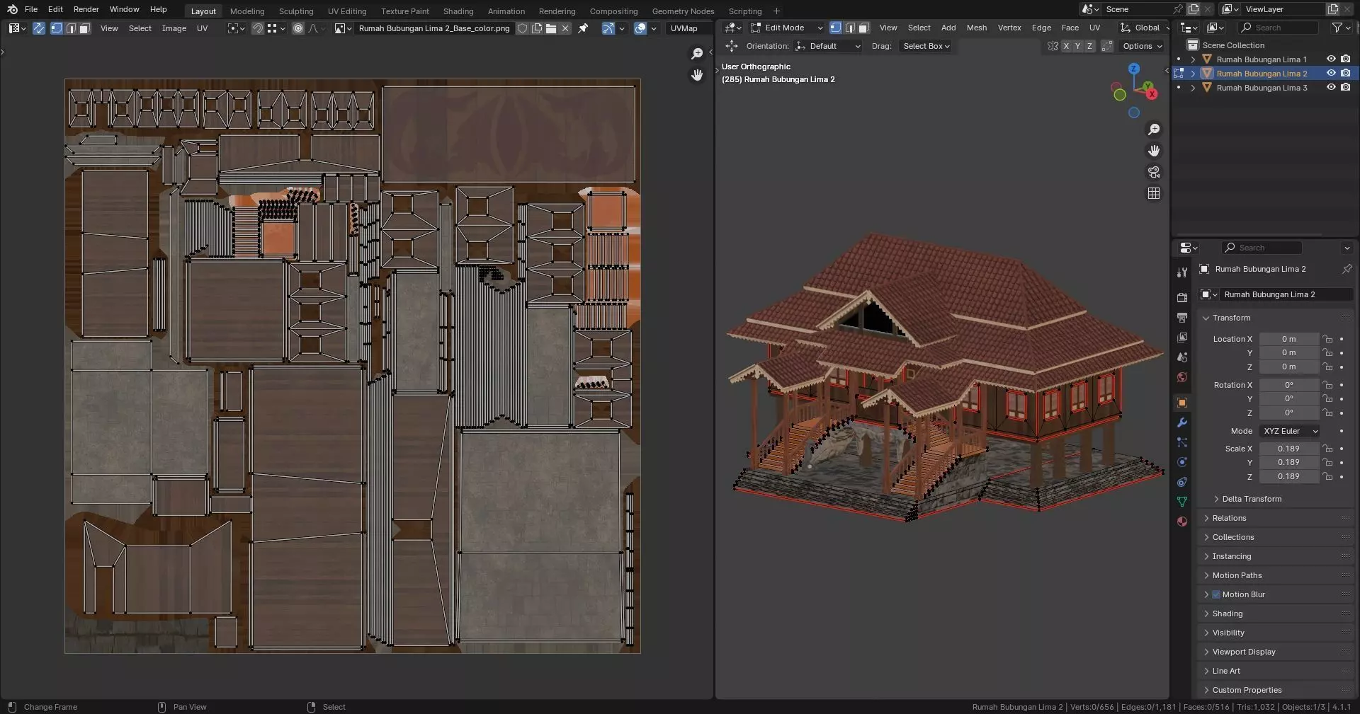 Traditional Houses - Rumah Bubungan Lima Low-poly 3D model_14