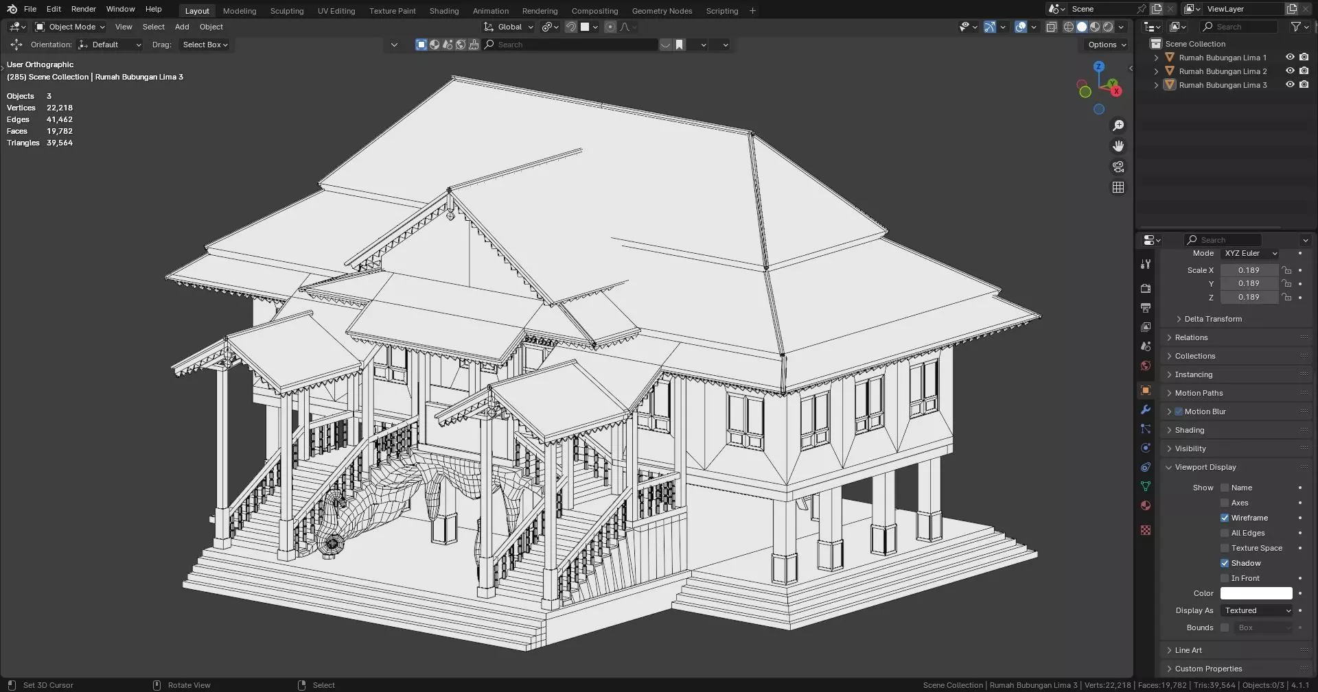 Traditional Houses - Rumah Bubungan Lima Low-poly 3D model_11