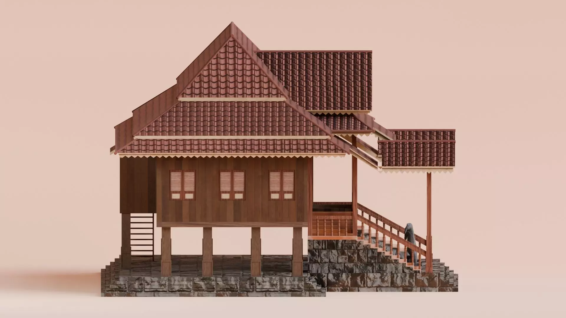 Traditional Houses - Rumah Bubungan Lima Low-poly 3D model_8