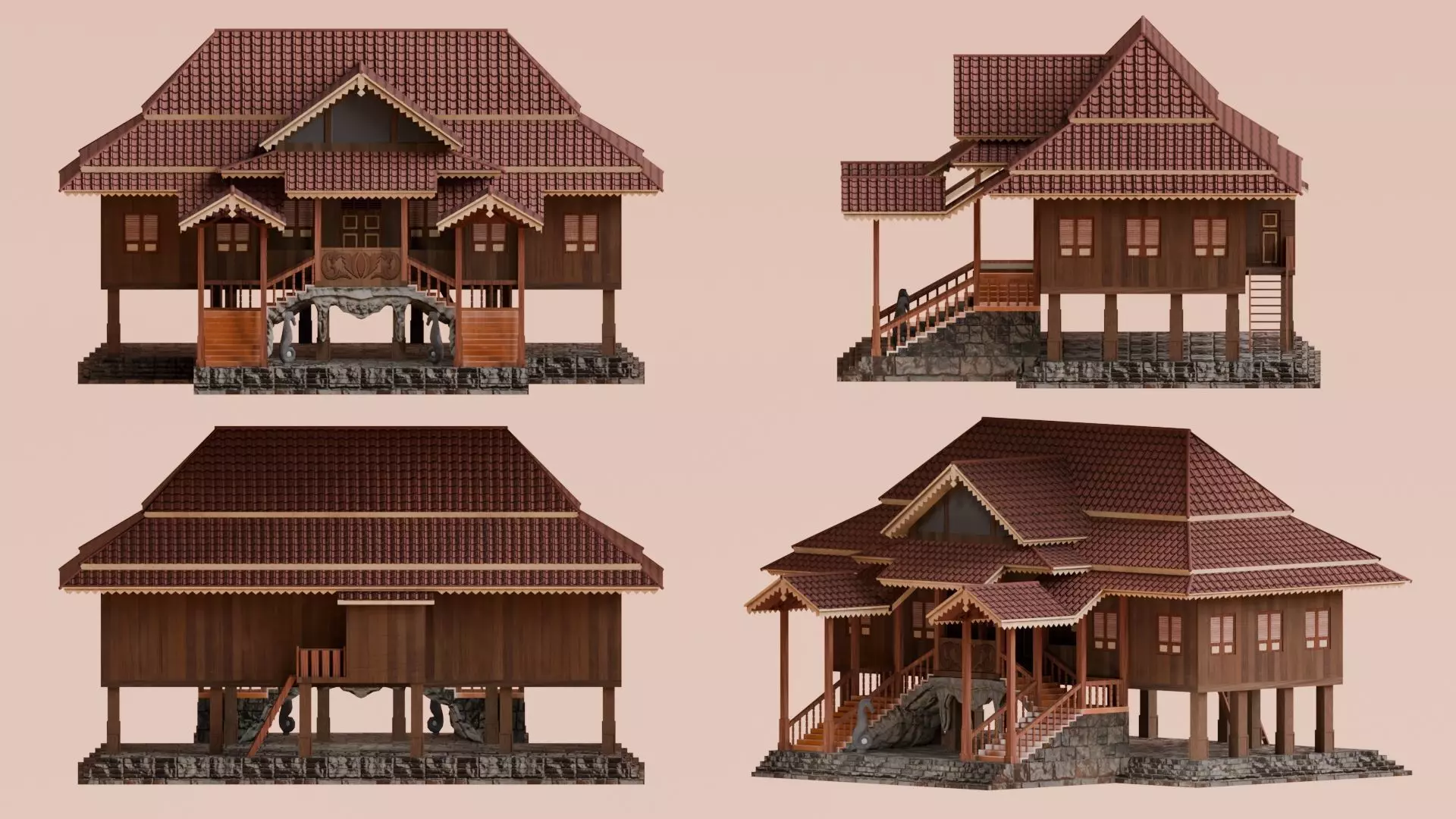 Traditional Houses - Rumah Bubungan Lima Low-poly 3D model_6