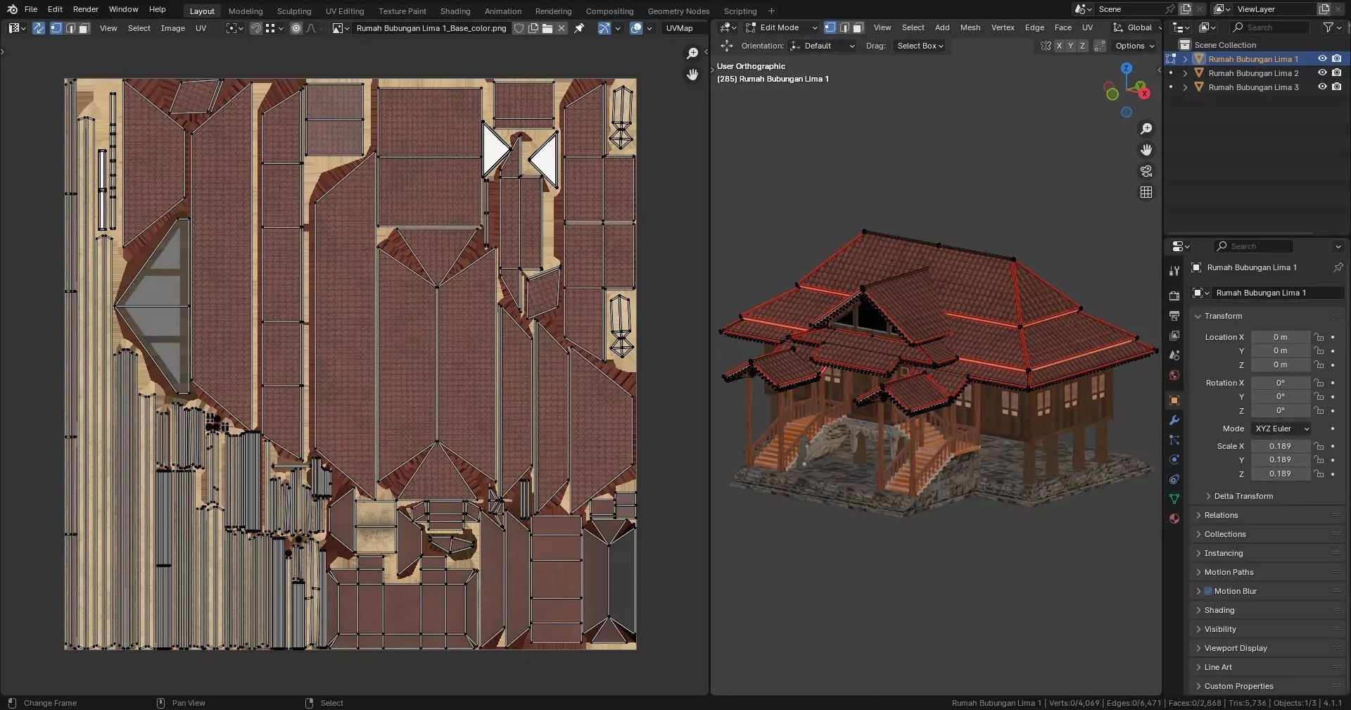 Traditional Houses - Rumah Bubungan Lima Low-poly 3D model_13