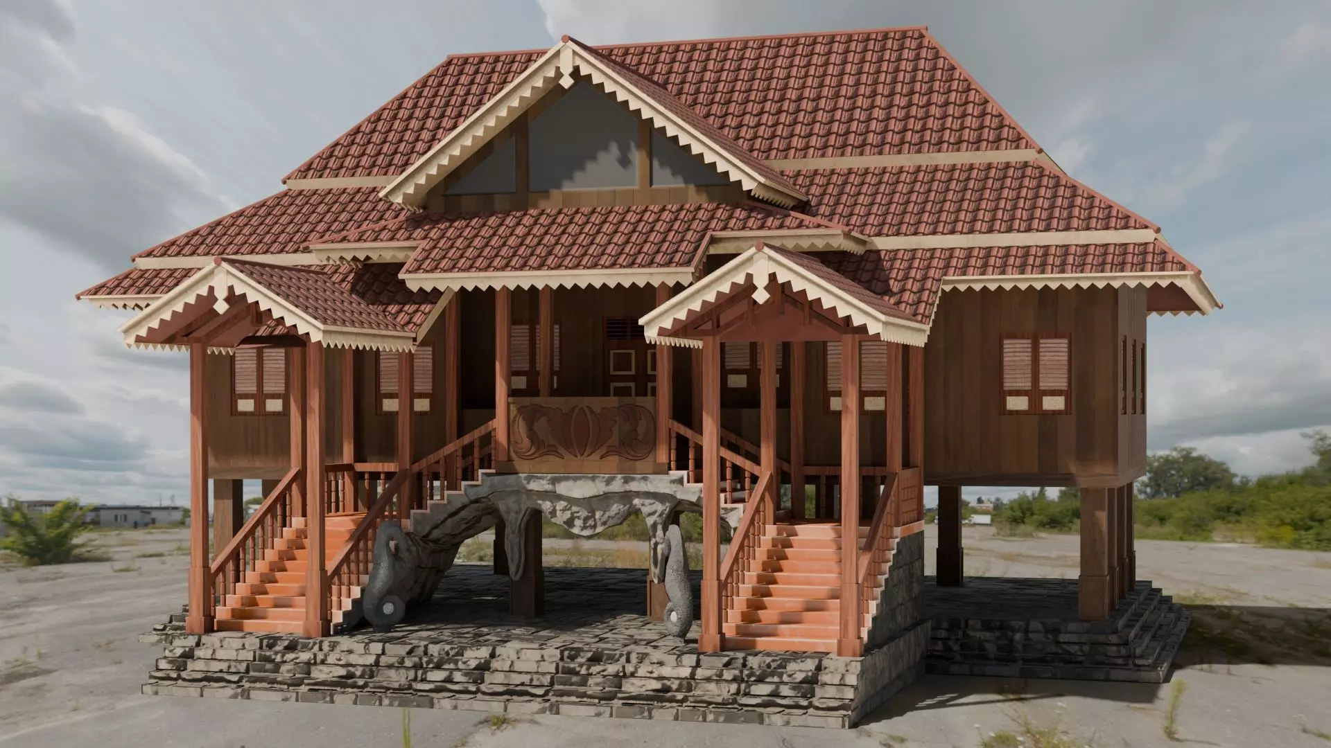 Traditional Houses - Rumah Bubungan Lima Low-poly 3D model_3