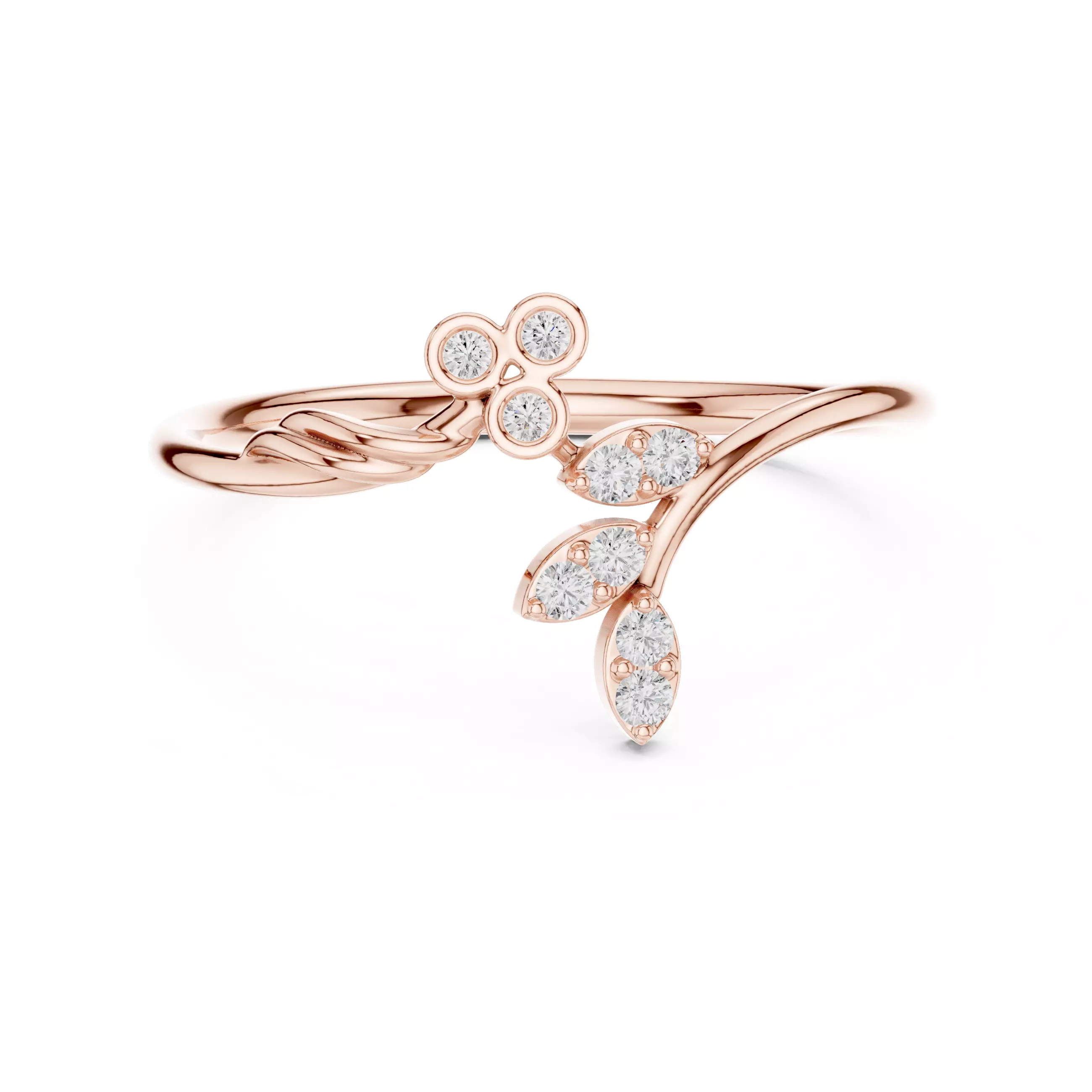 Bezel Set Round Cut Diamond Bypass Wedding Ring 3DM STL Video 3D print model_0