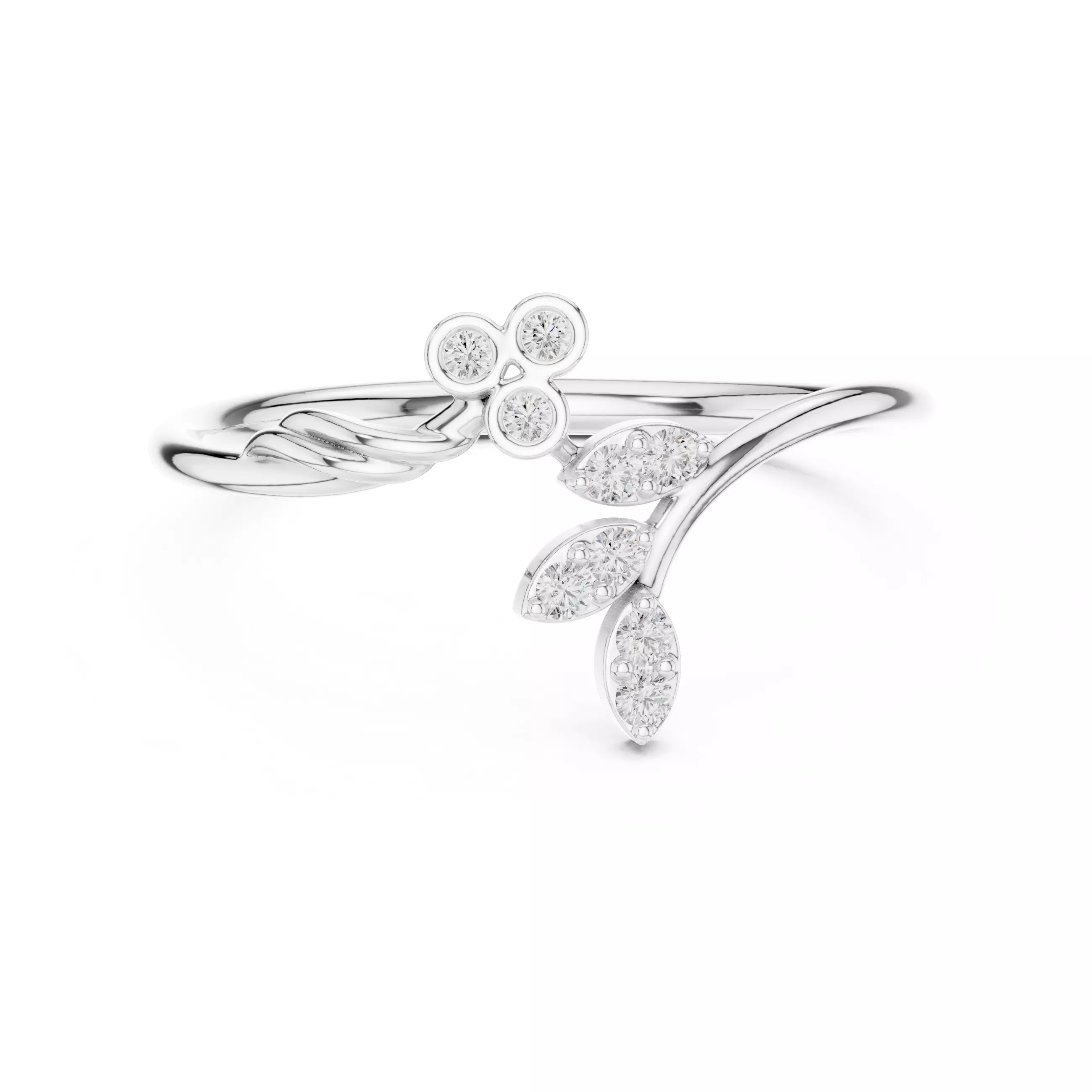 Bezel Set Round Cut Diamond Bypass Wedding Ring 3DM STL Video 3D print model_2