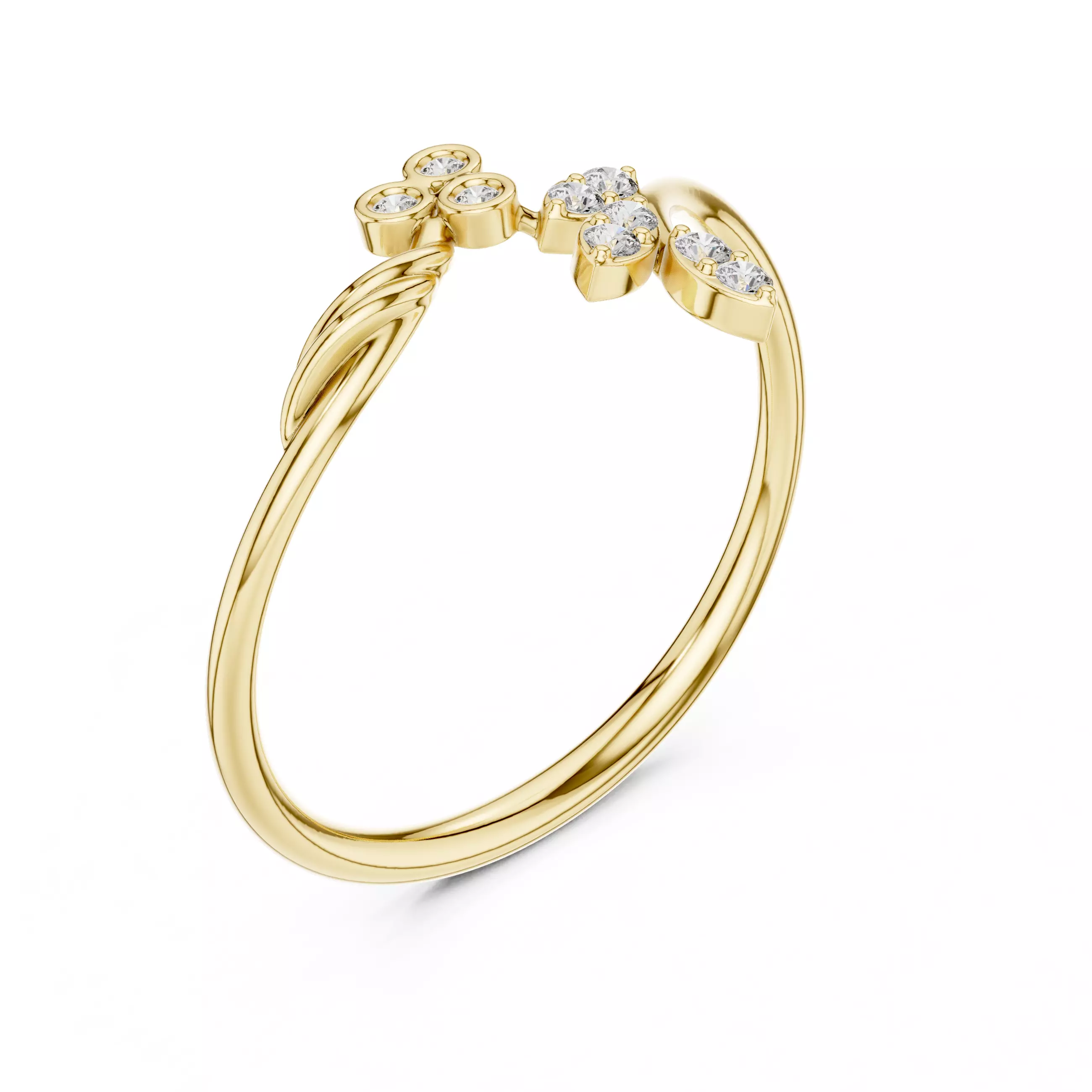 Bezel Set Round Cut Diamond Bypass Wedding Ring 3DM STL Video 3D print model_7