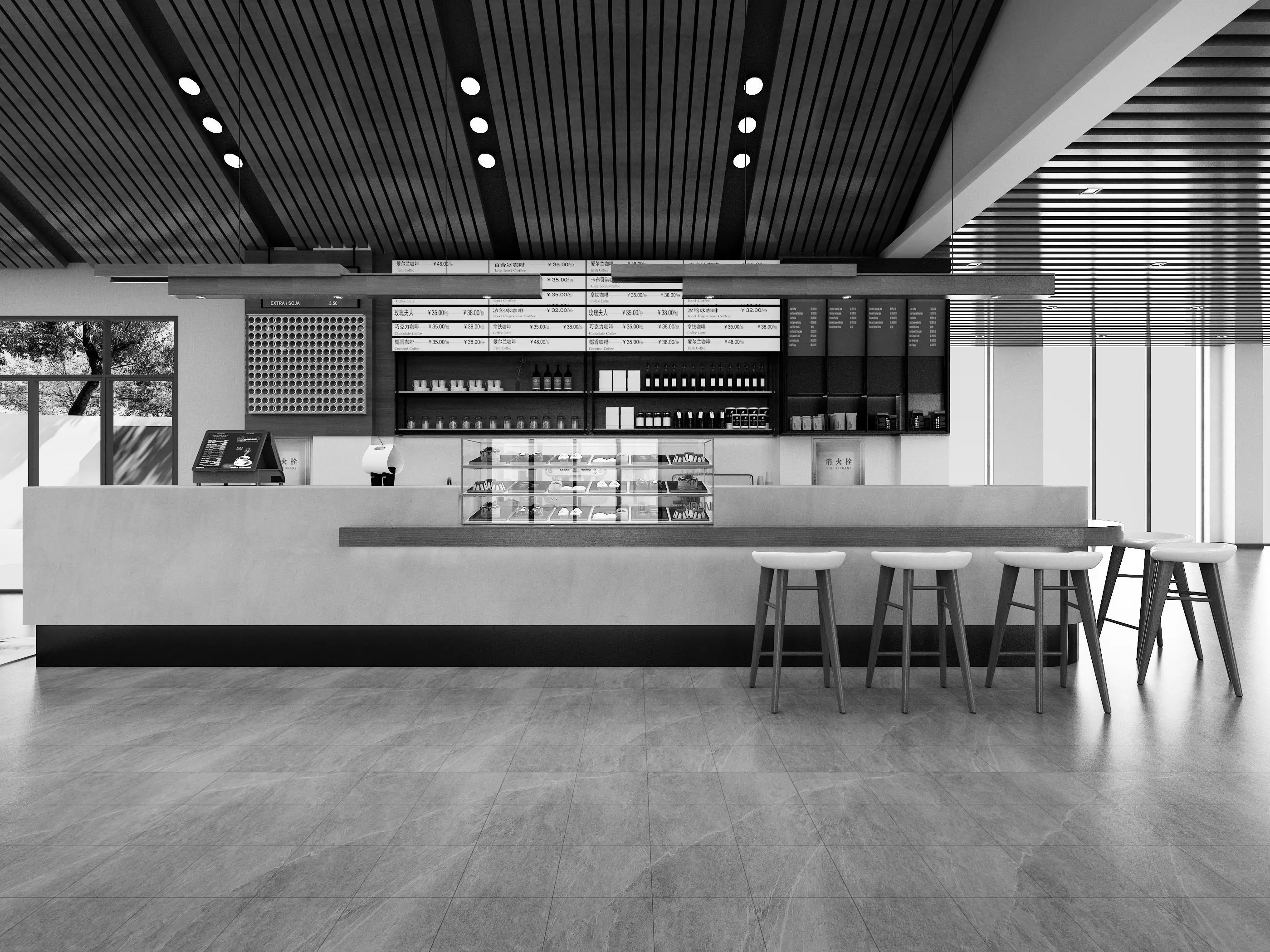 coffee shop Low-poly 3D model_3