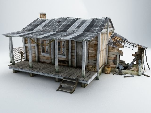 Old Village House Low-poly 3D model_1