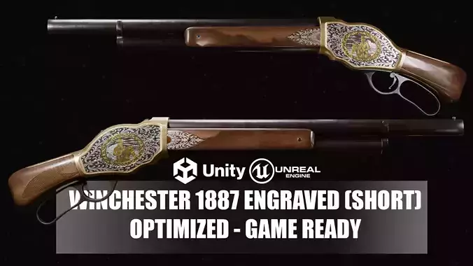 Wild West Gun Winchester 1887 - Short - Engraved Low-poly 3D model