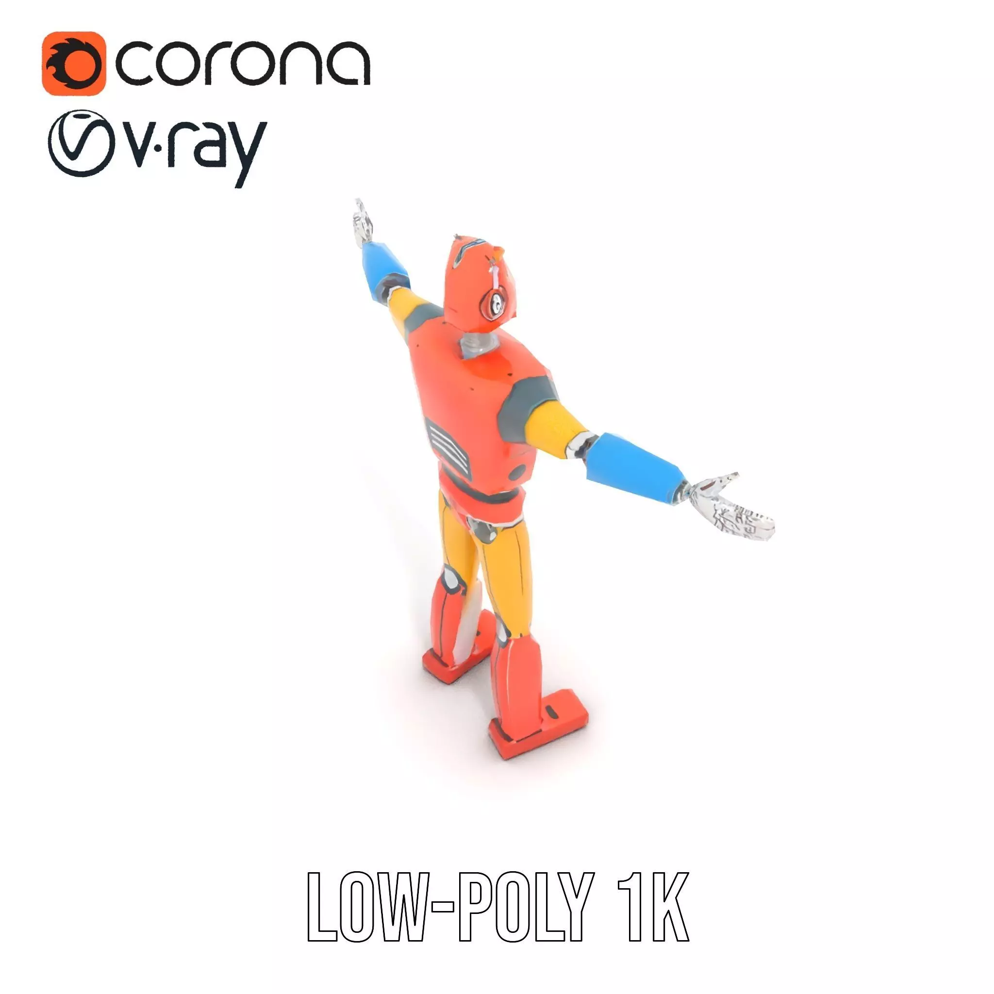 Retro Orange Robot model pack Low-poly 3D model_11