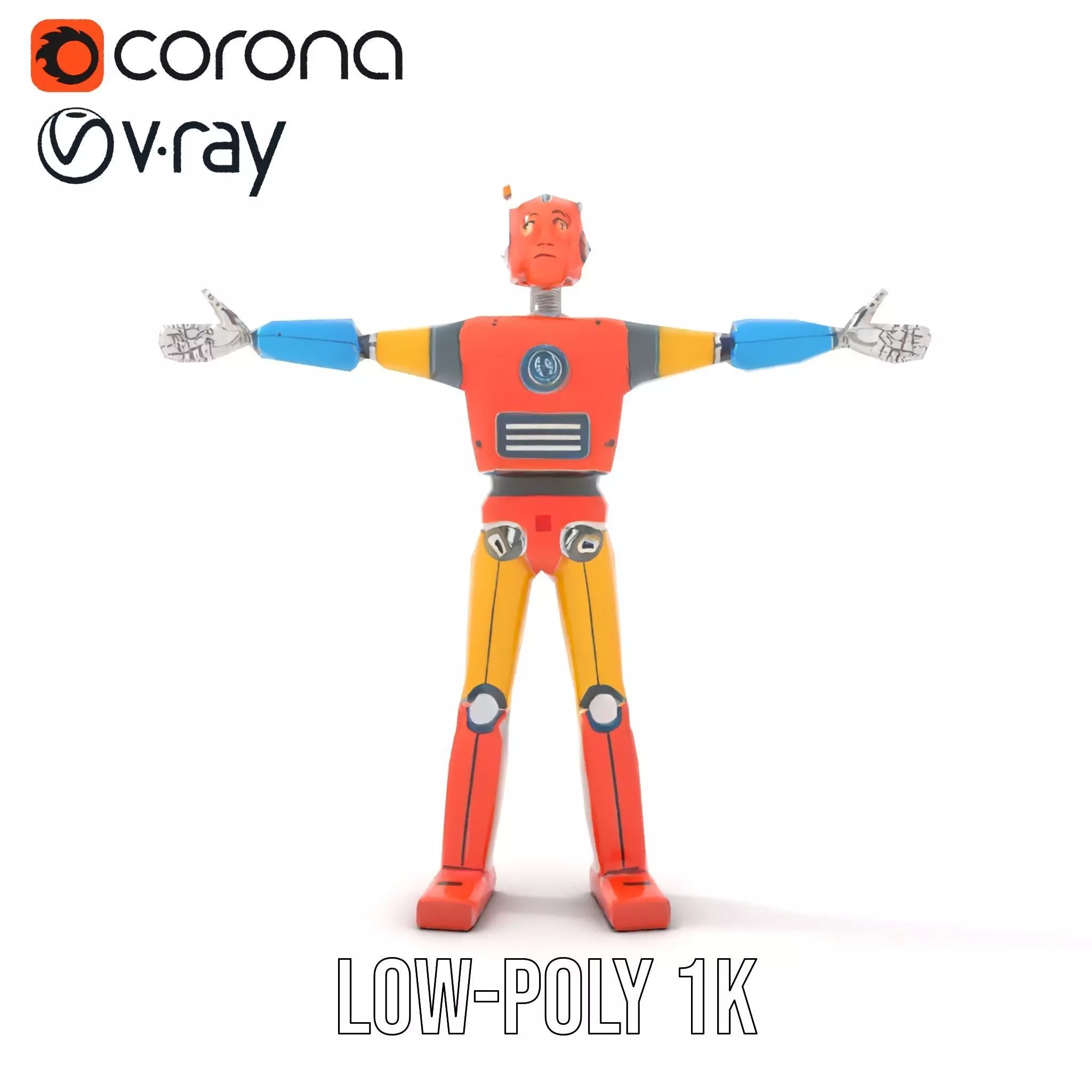 Retro Orange Robot model pack Low-poly 3D model_9