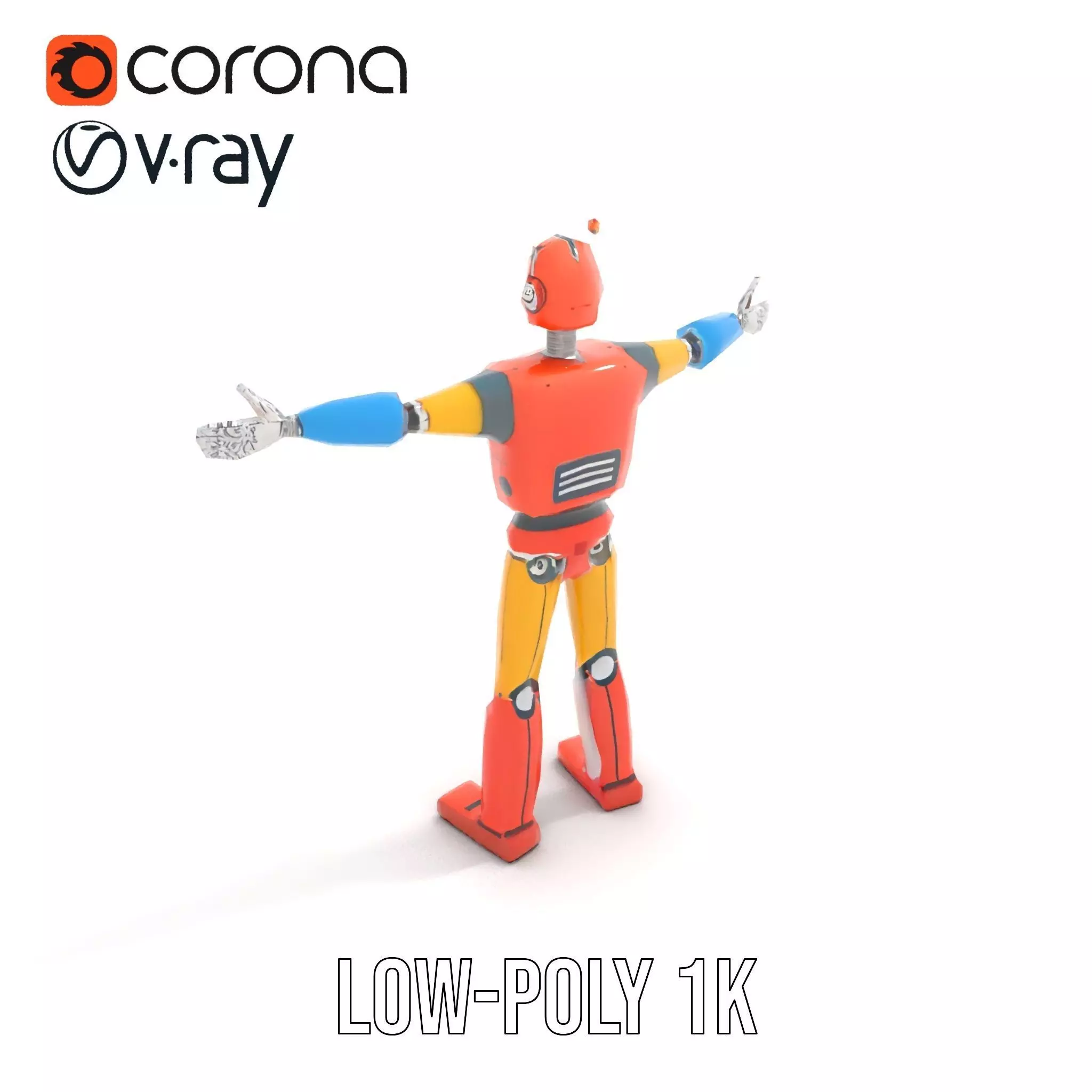 Retro Orange Robot model pack Low-poly 3D model_22