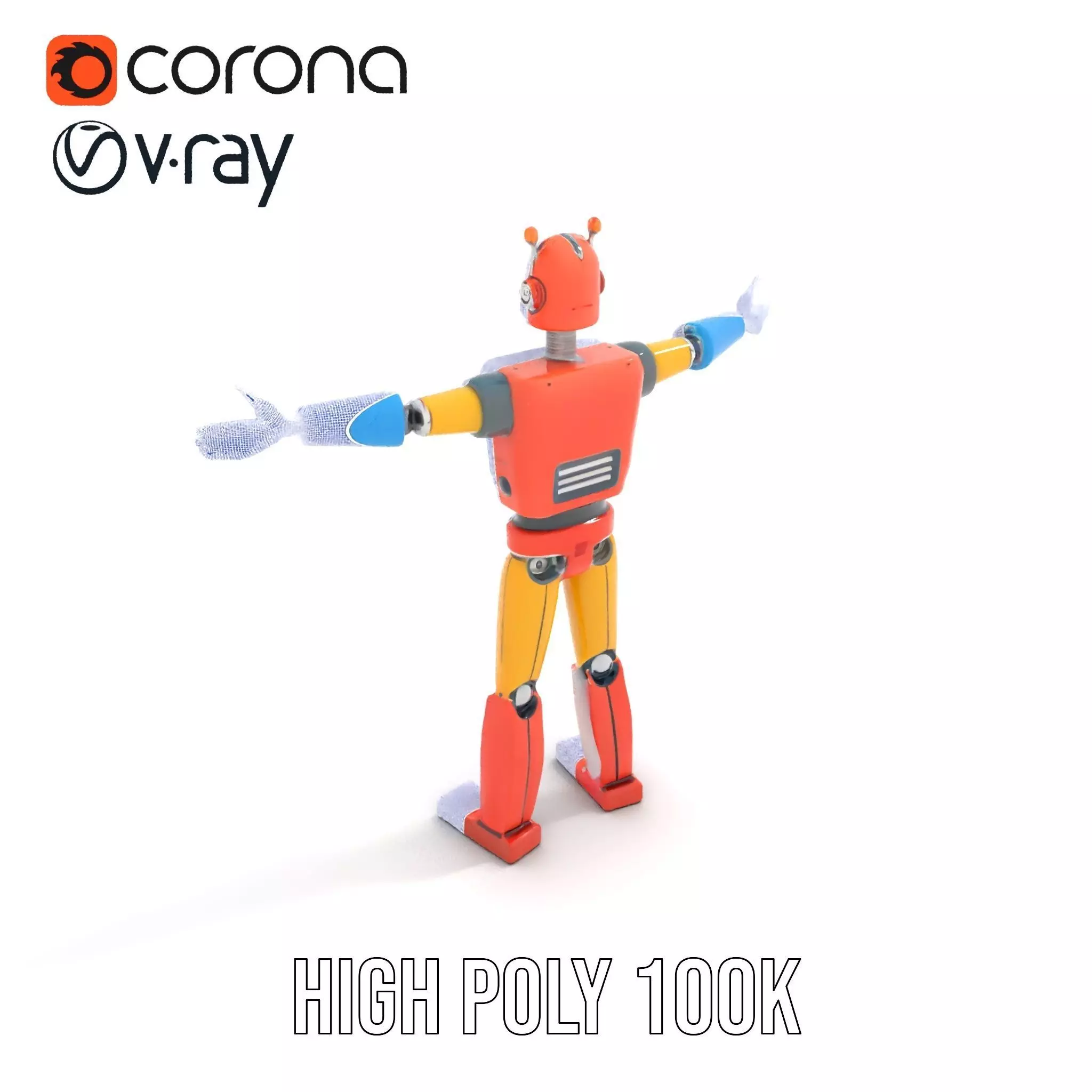 Retro Orange Robot model pack Low-poly 3D model_17