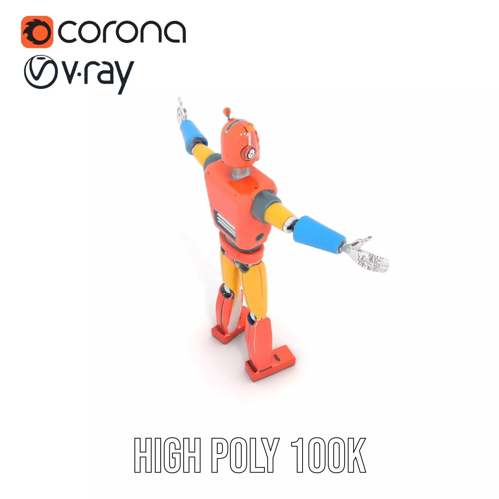Retro Orange Robot model pack Low-poly 3D model_26