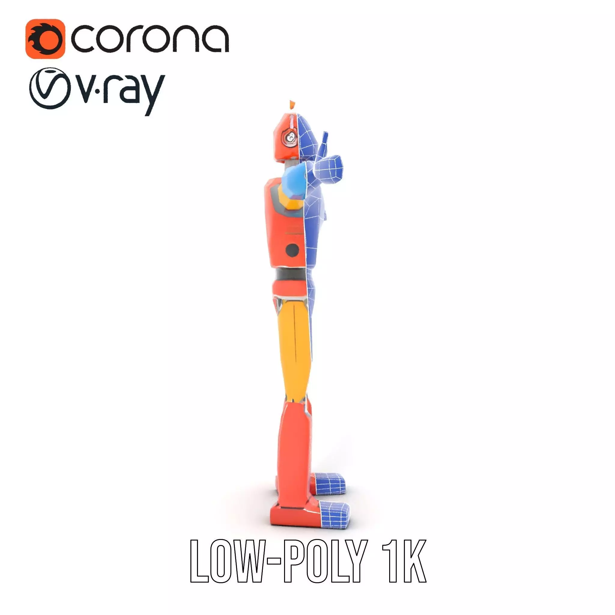 Retro Orange Robot model pack Low-poly 3D model_28