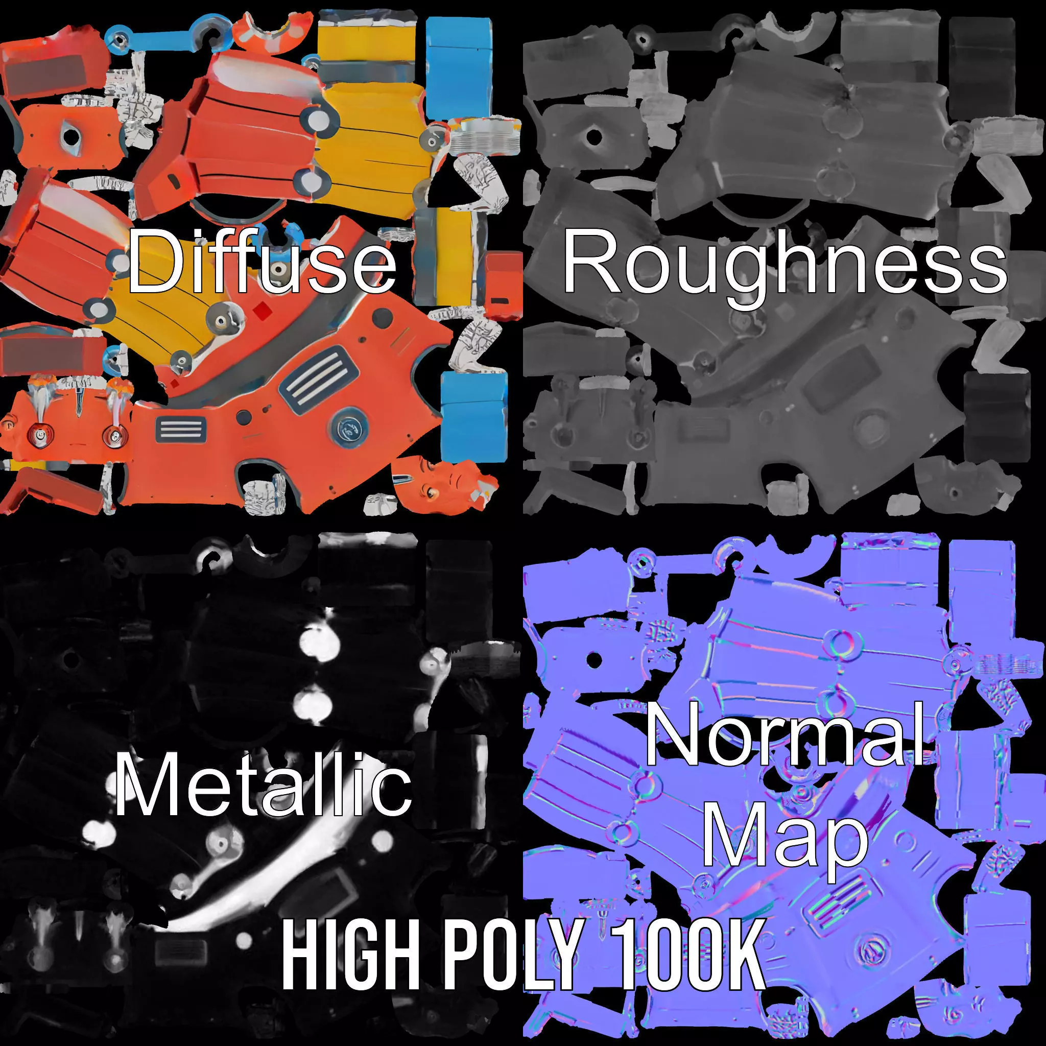 Retro Orange Robot model pack Low-poly 3D model_4