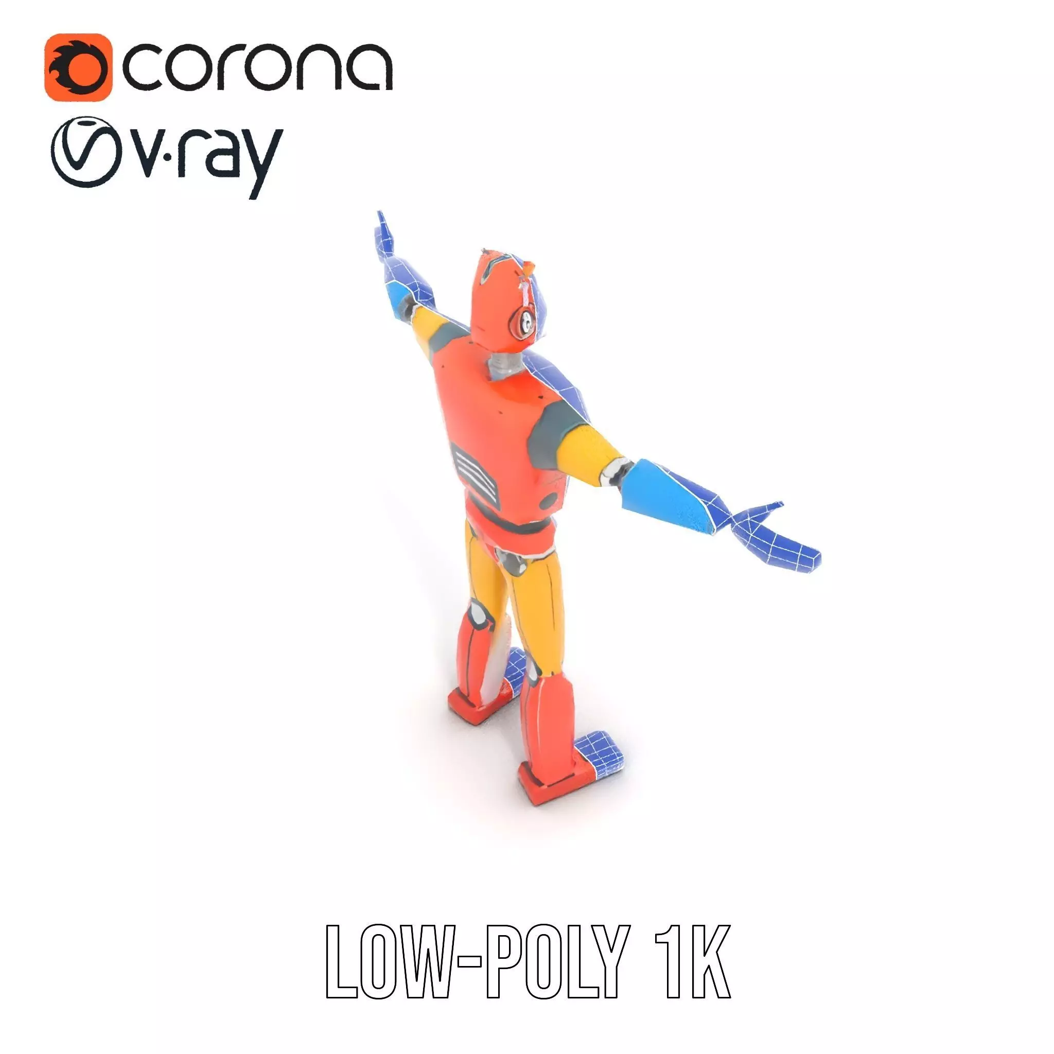 Retro Orange Robot model pack Low-poly 3D model_19