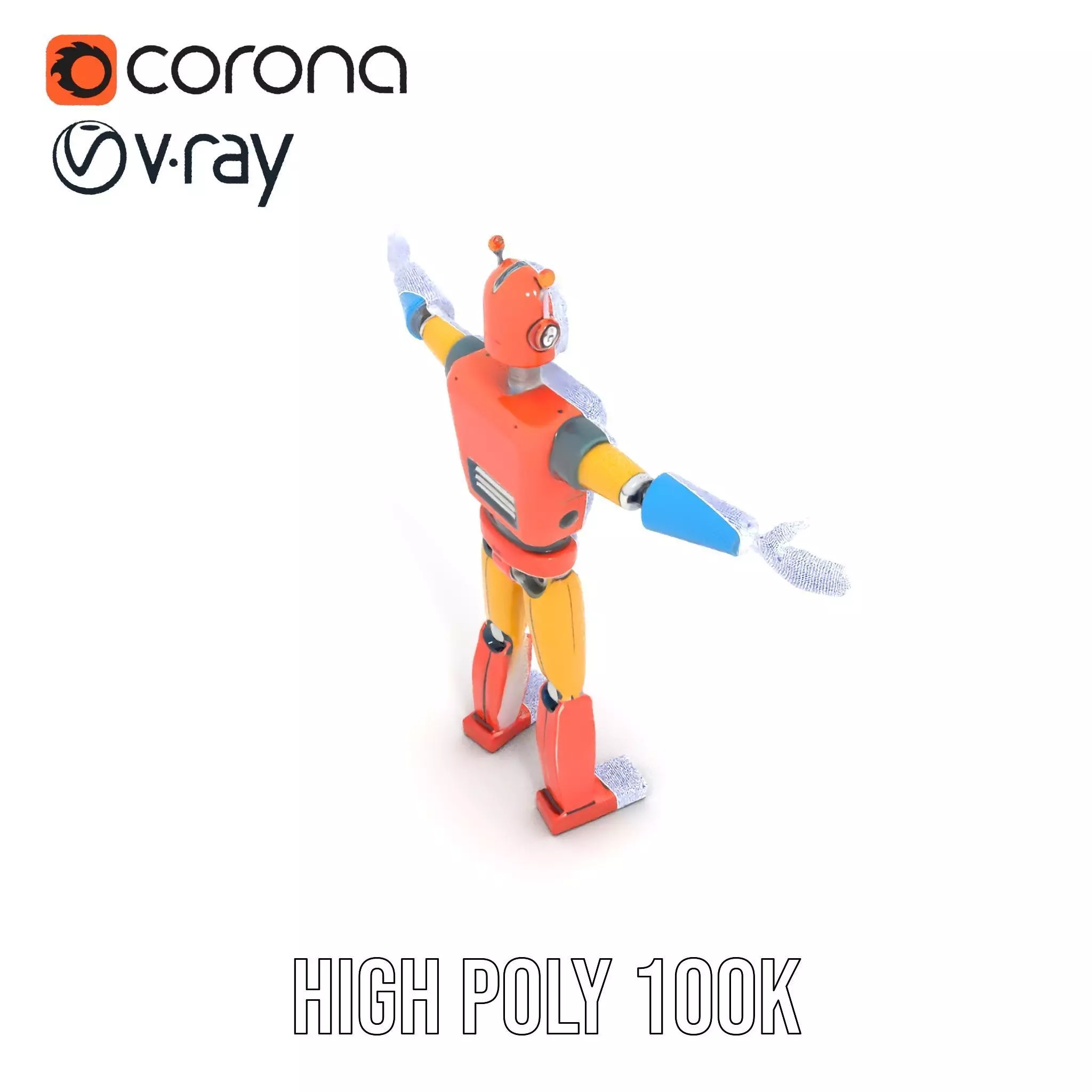 Retro Orange Robot model pack Low-poly 3D model_29
