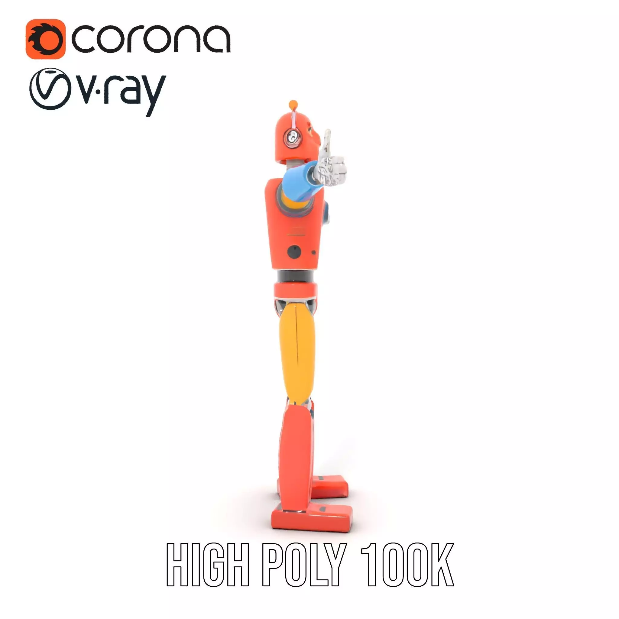 Retro Orange Robot model pack Low-poly 3D model_14