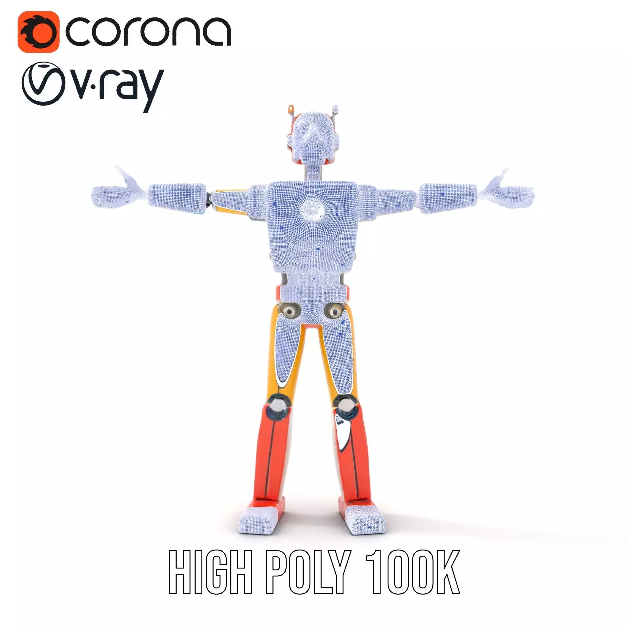 Retro Orange Robot model pack Low-poly 3D model_33