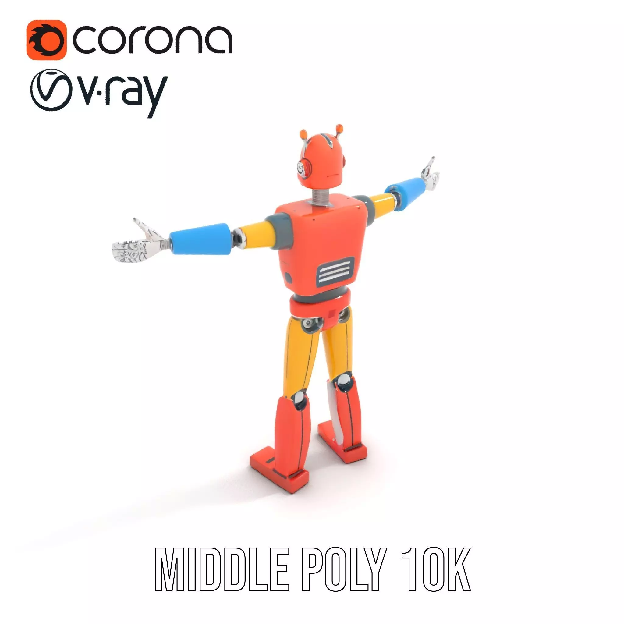 Retro Orange Robot model pack Low-poly 3D model_6