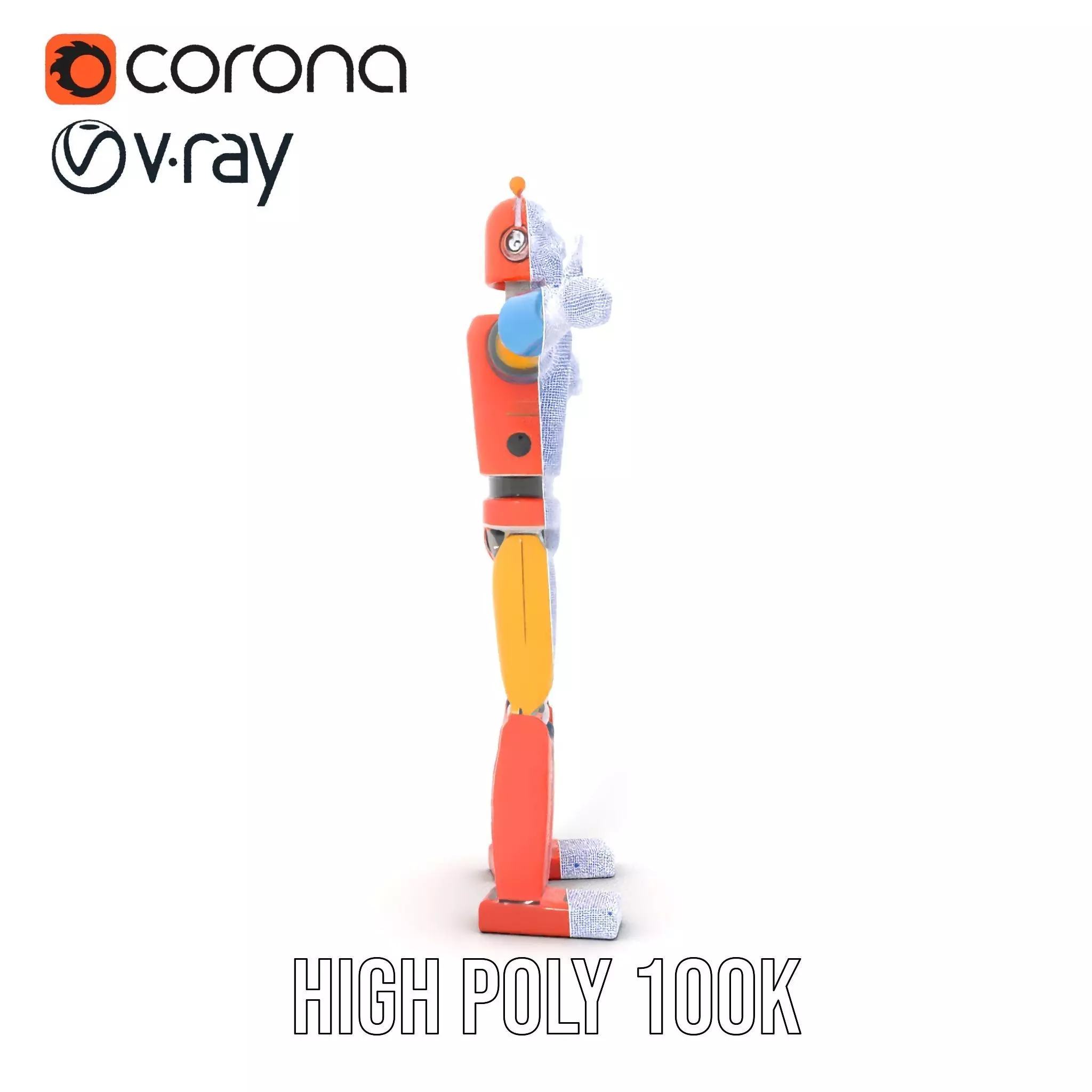 Retro Orange Robot model pack Low-poly 3D model_34