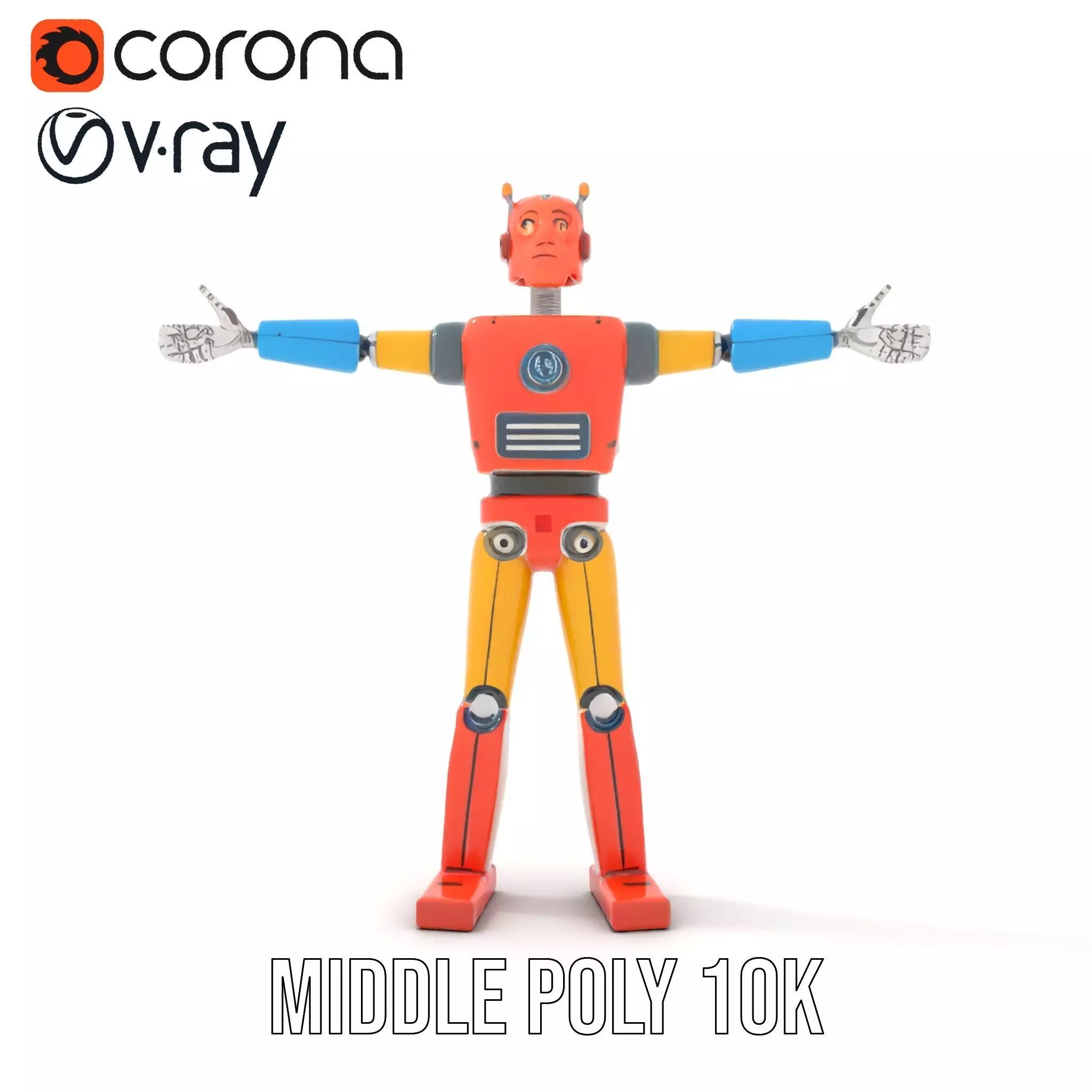 Retro Orange Robot model pack Low-poly 3D model_12