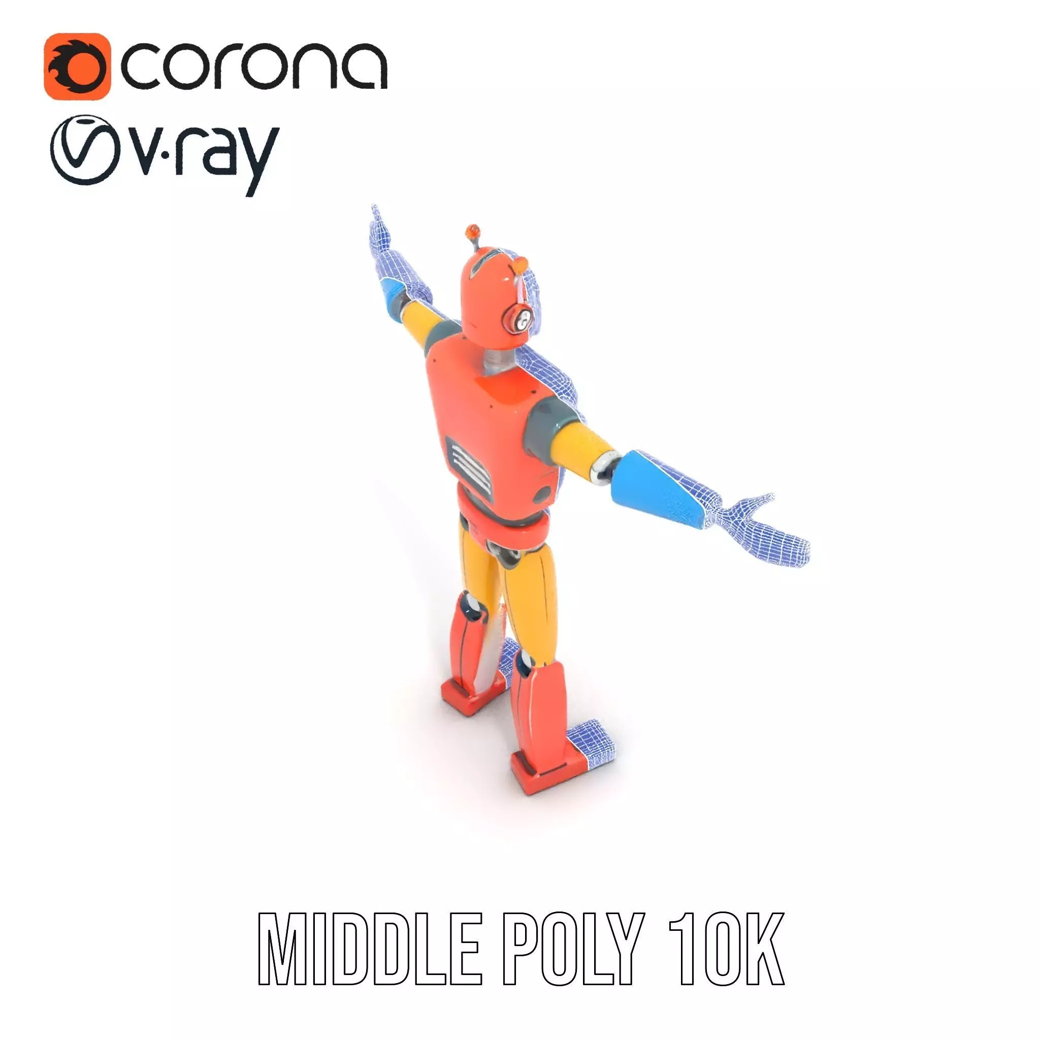 Retro Orange Robot model pack Low-poly 3D model_15