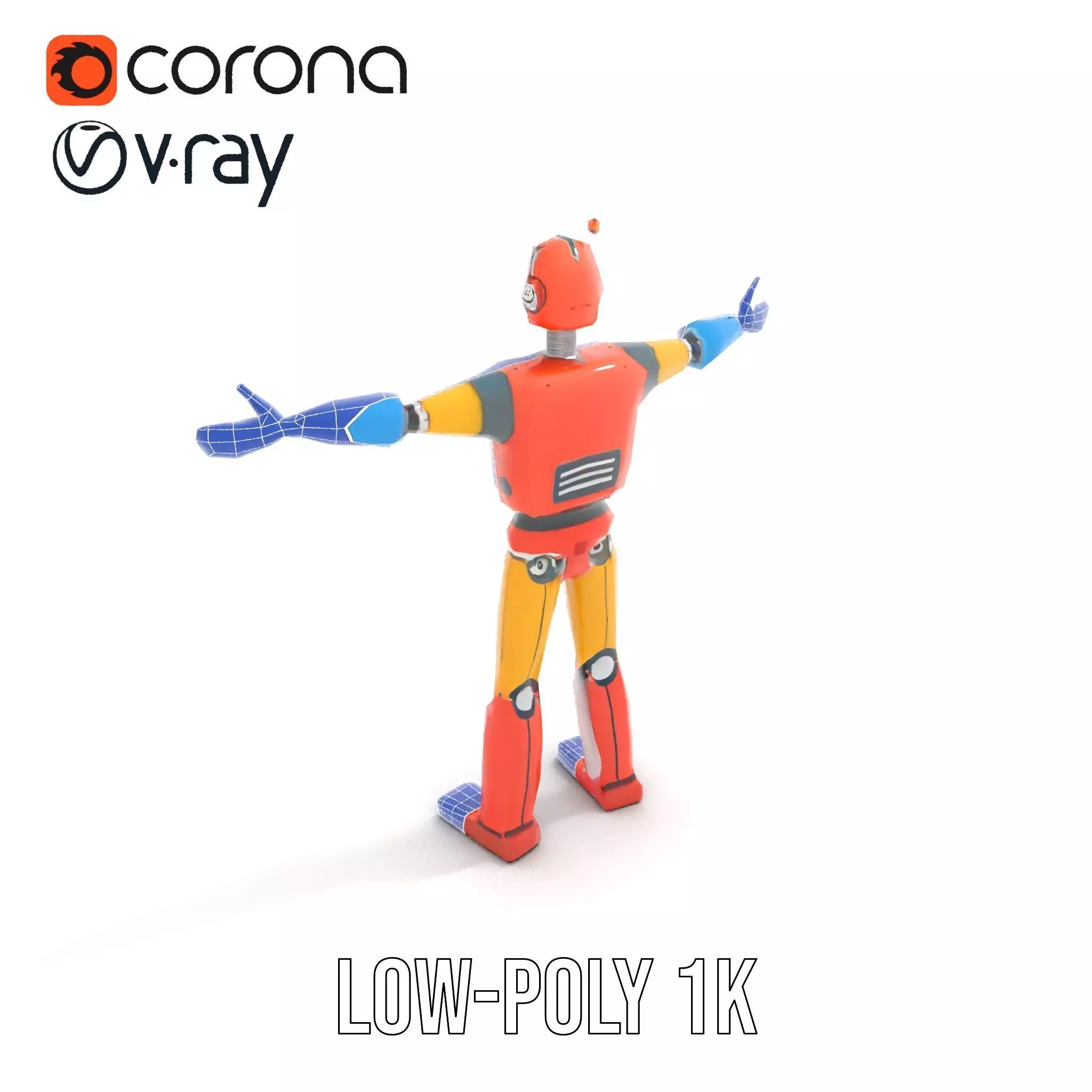 Retro Orange Robot model pack Low-poly 3D model_25