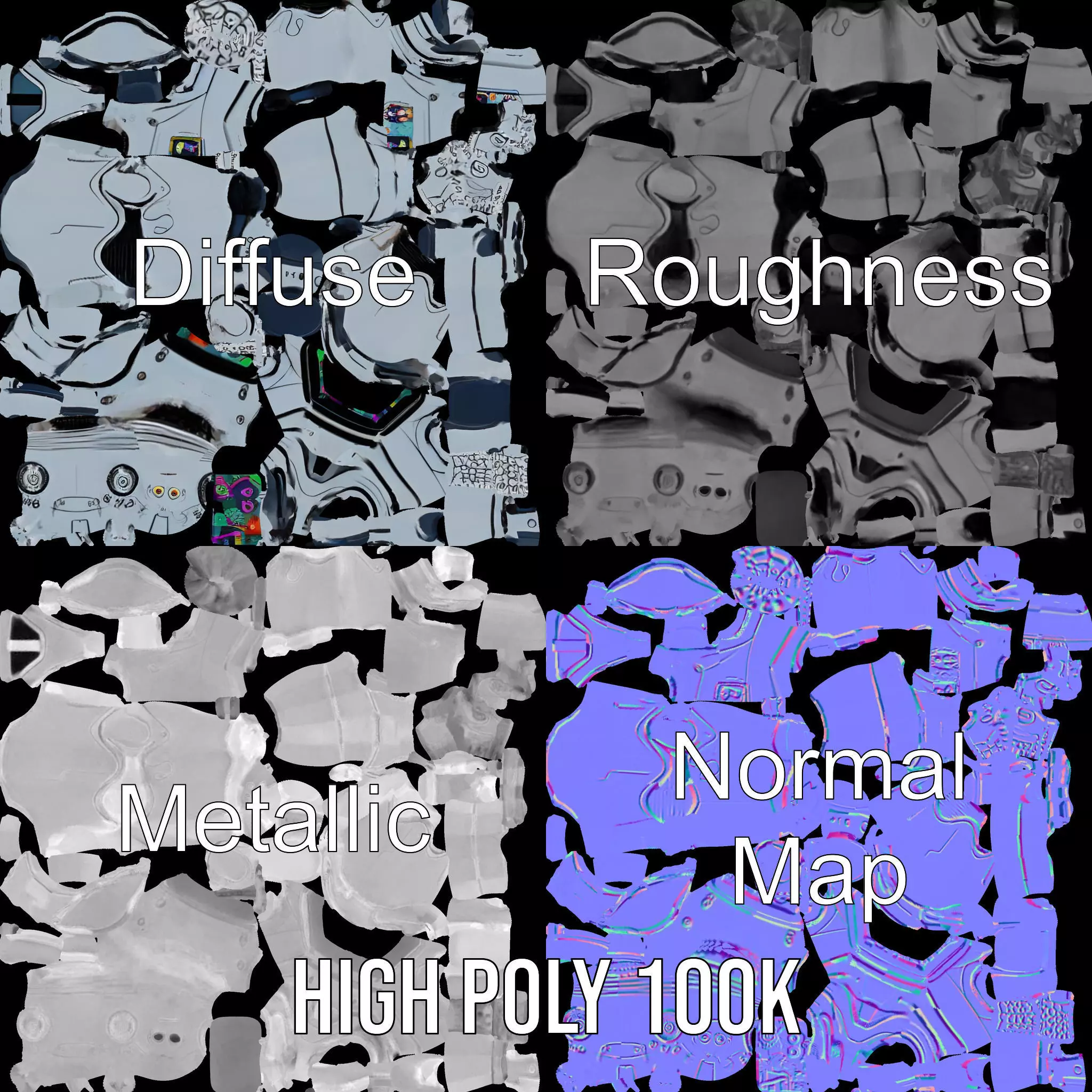 Silver Retro Robot model pack Low-poly 3D model_4