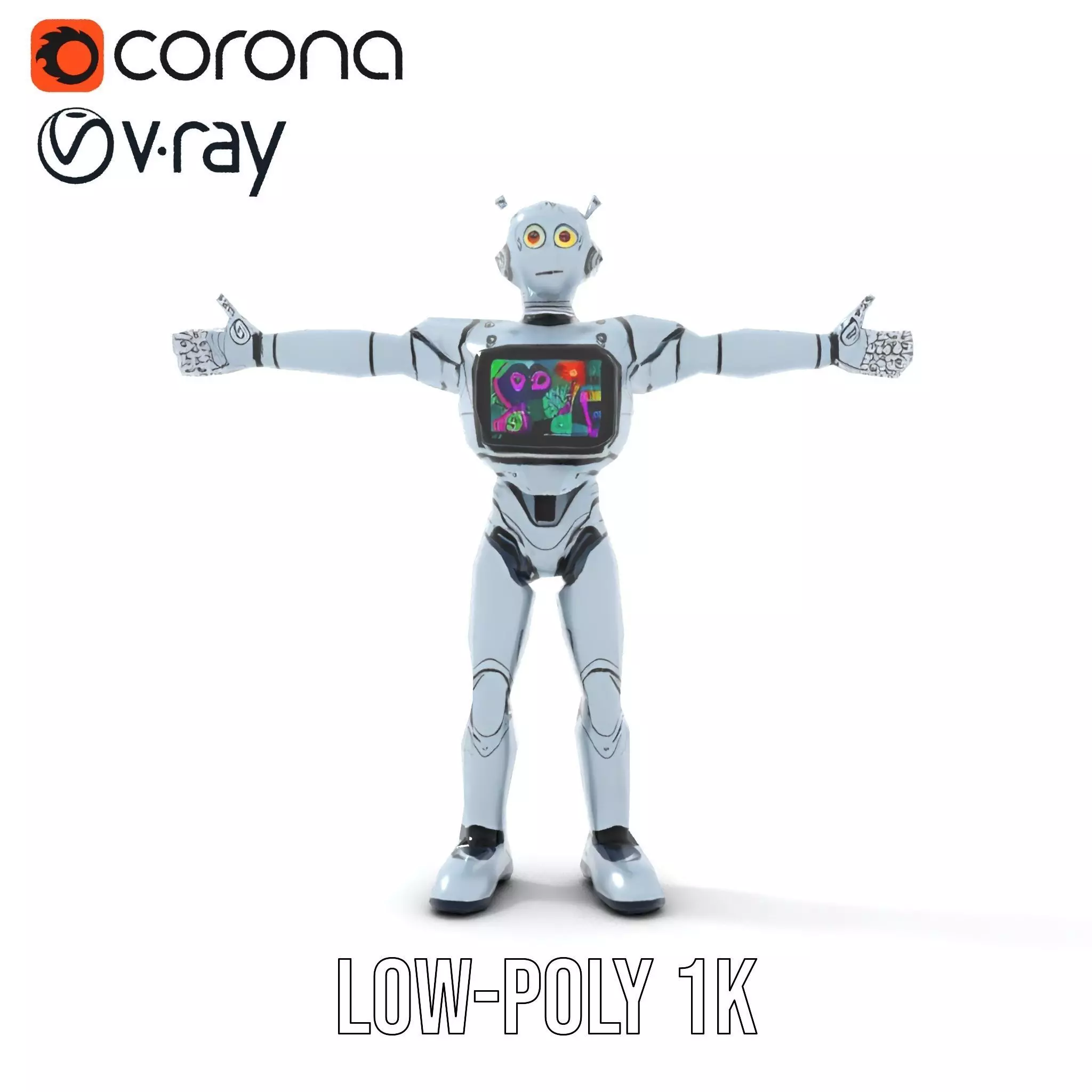 Silver Retro Robot model pack Low-poly 3D model_23