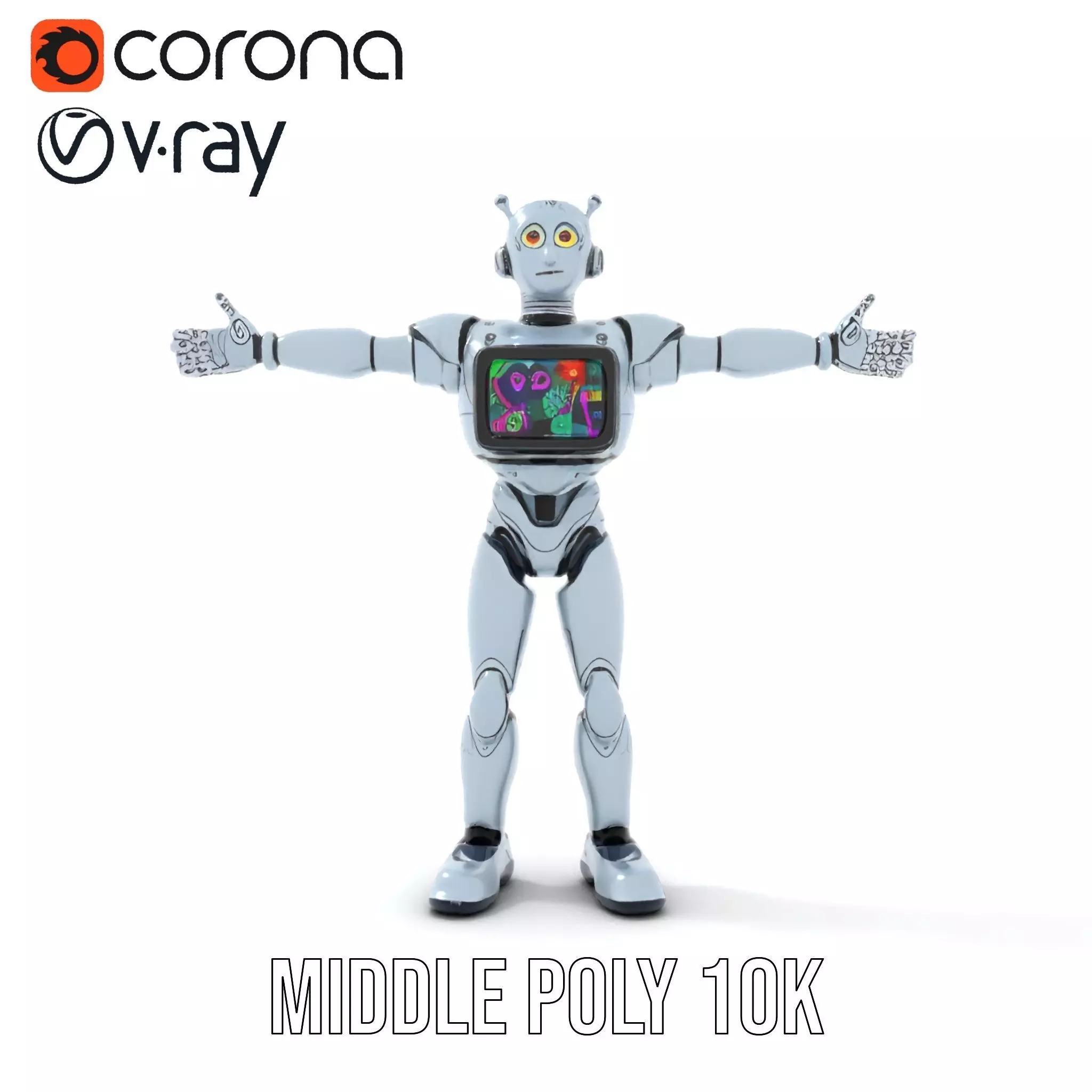 Silver Retro Robot model pack Low-poly 3D model_16