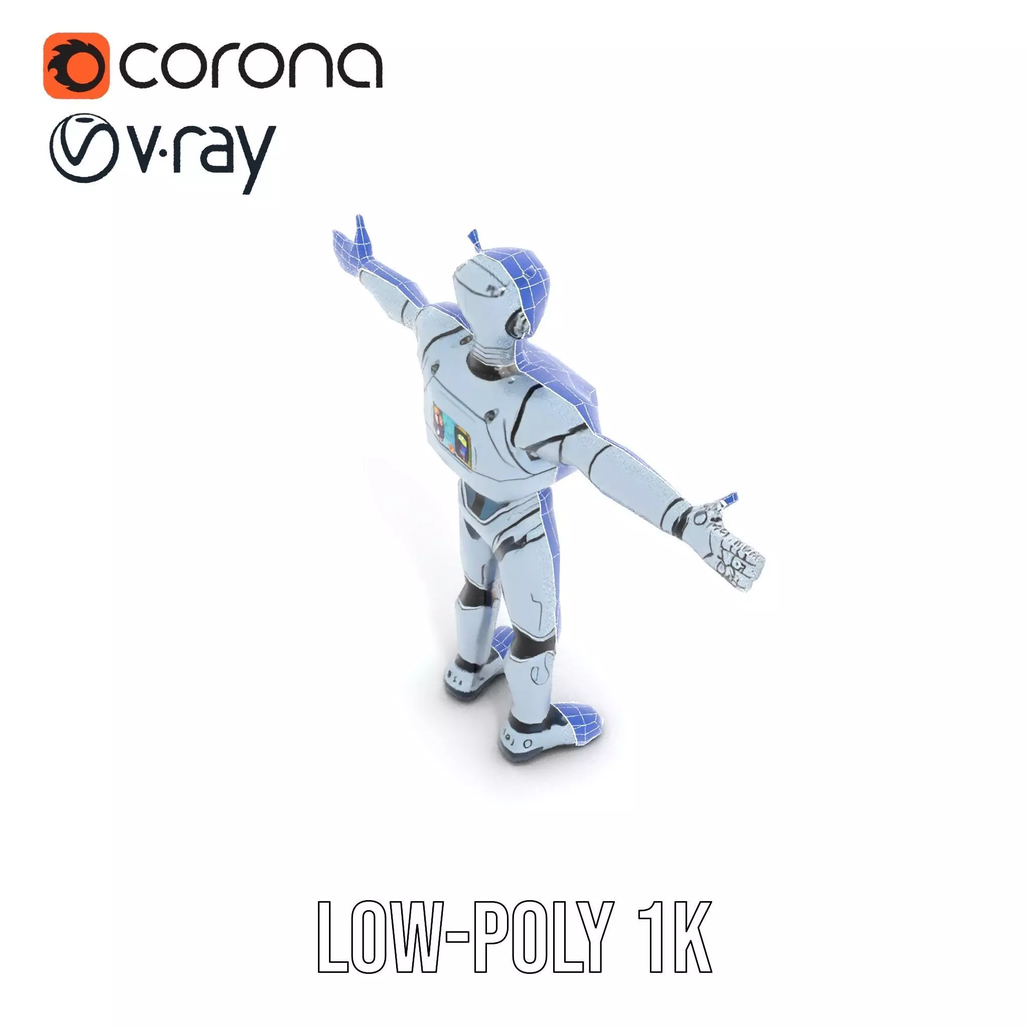 Silver Retro Robot model pack Low-poly 3D model_20