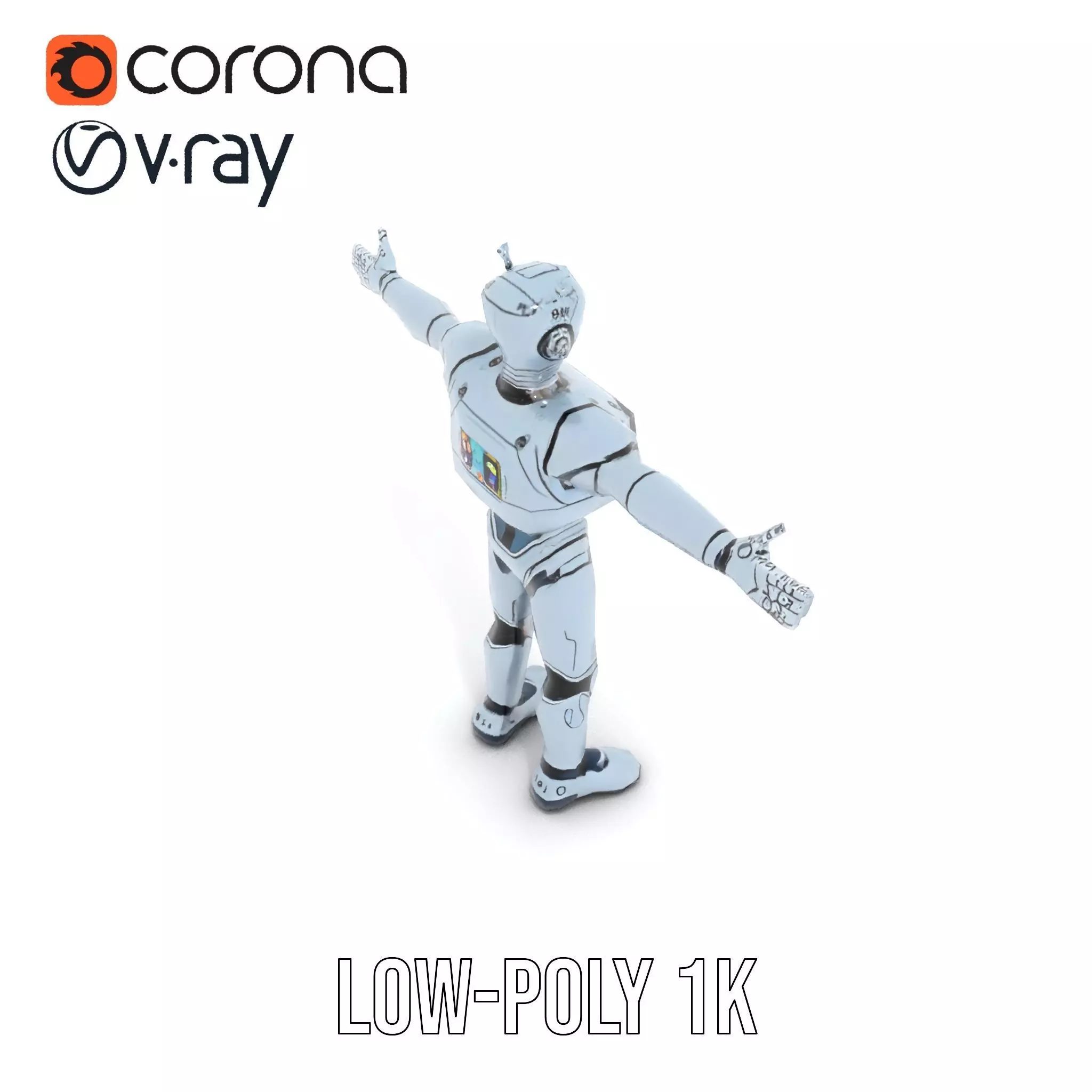Silver Retro Robot model pack Low-poly 3D model_11