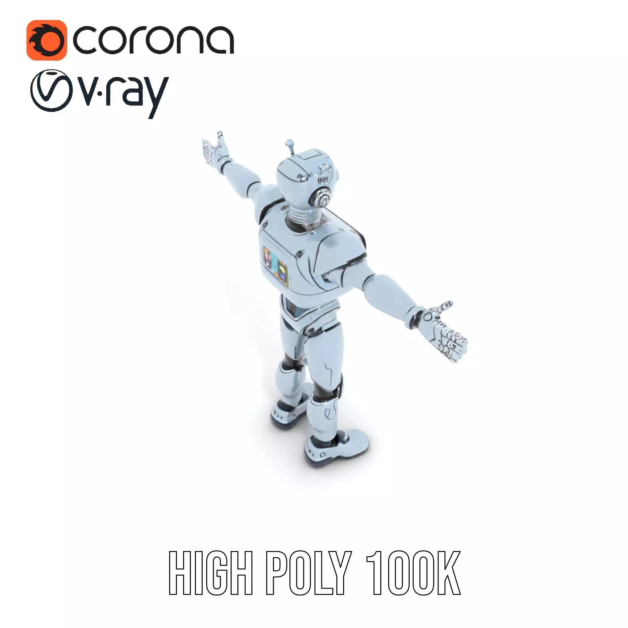 Silver Retro Robot model pack Low-poly 3D model_12