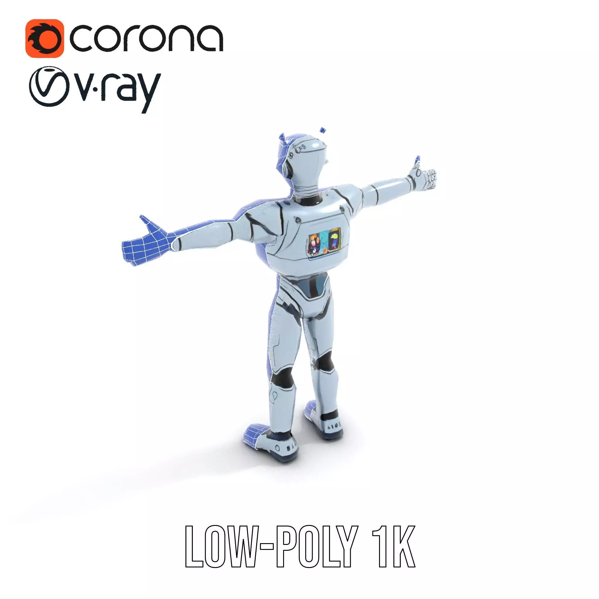 Silver Retro Robot model pack Low-poly 3D model_14