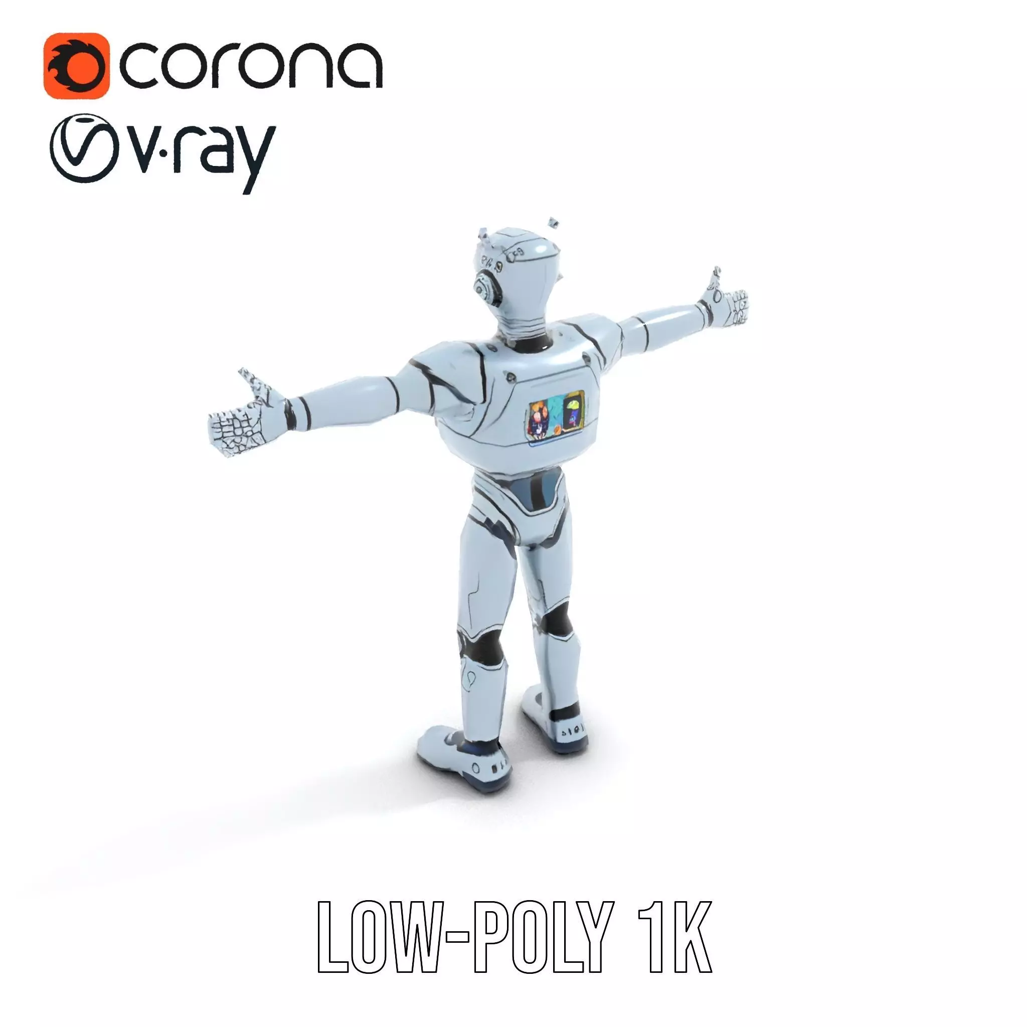 Silver Retro Robot model pack Low-poly 3D model_9