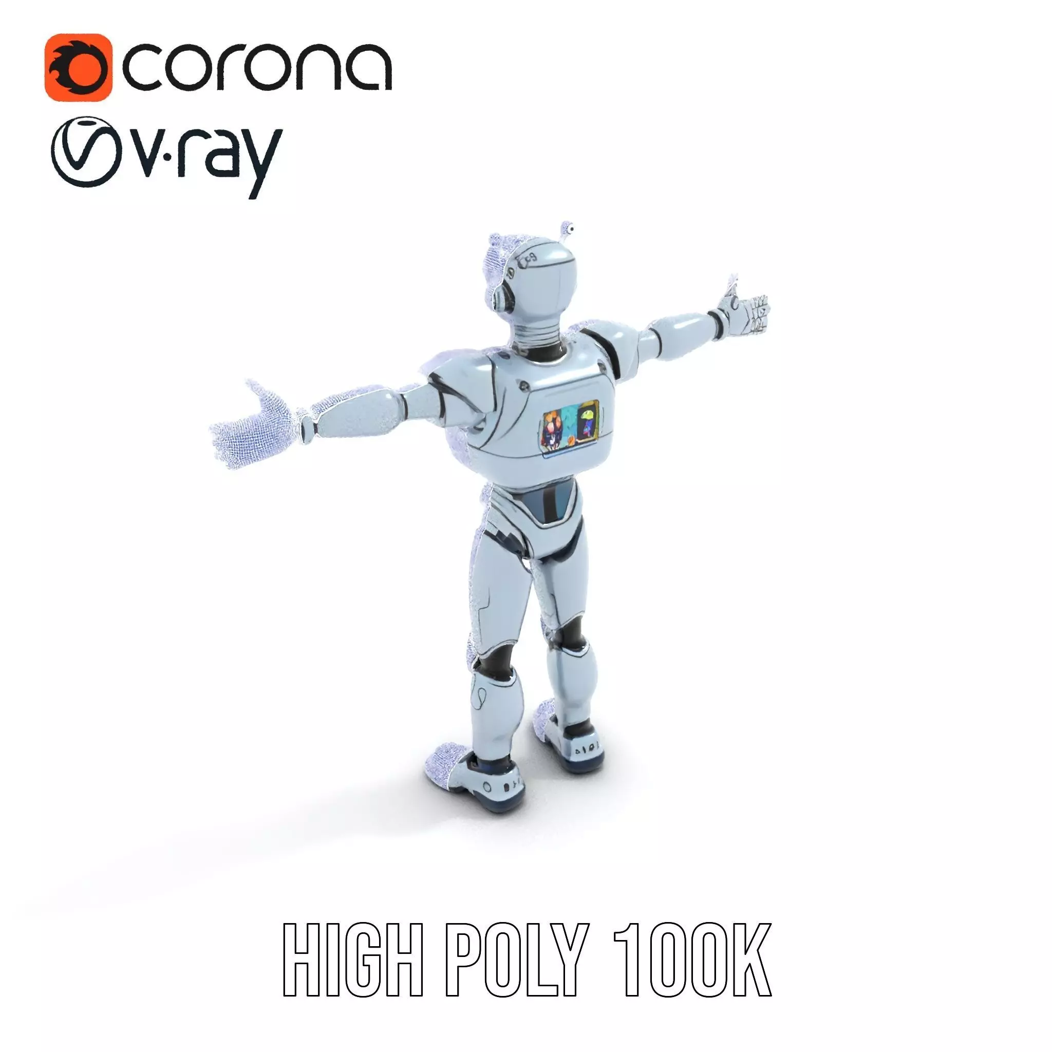 Silver Retro Robot model pack Low-poly 3D model_34