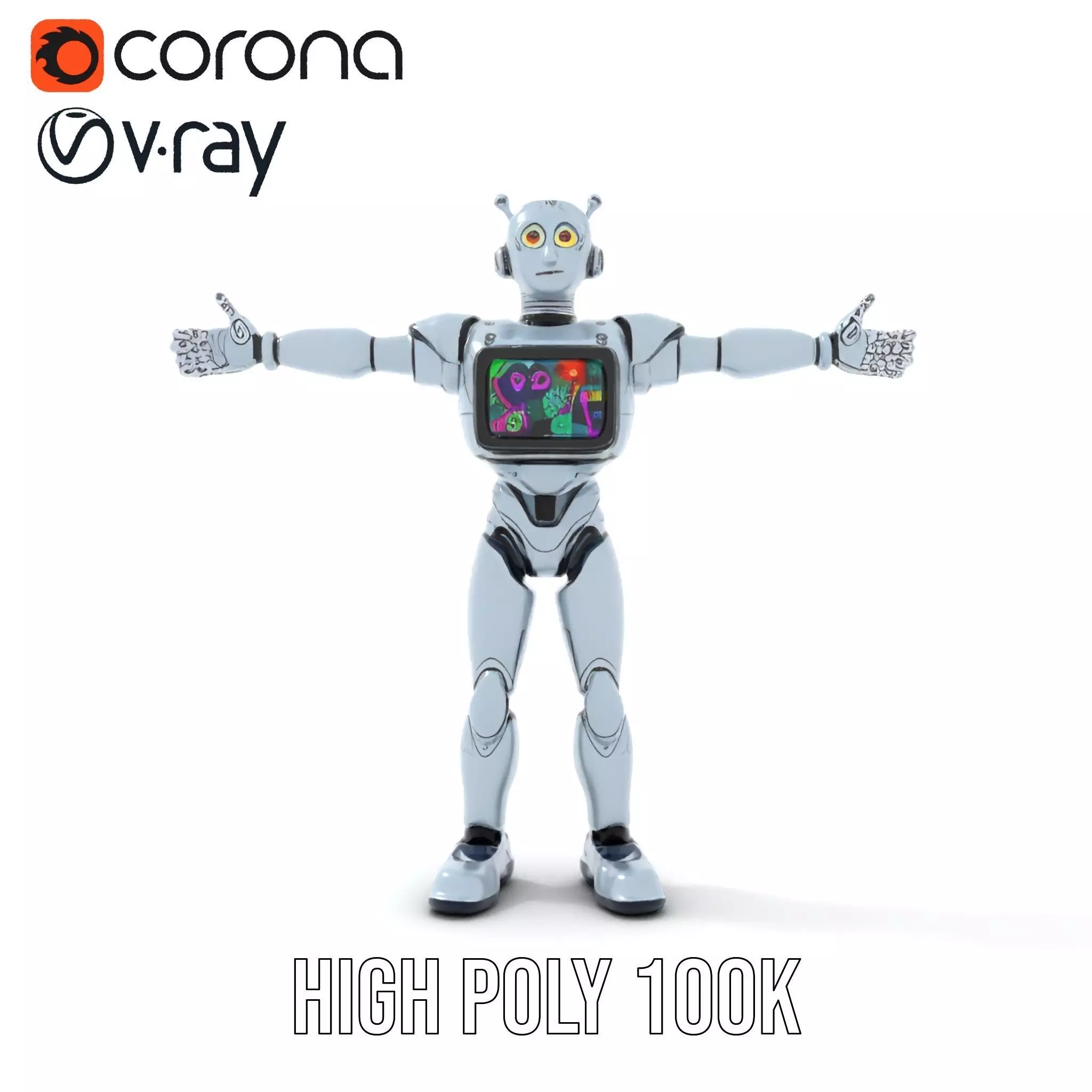 Silver Retro Robot model pack Low-poly 3D model_15