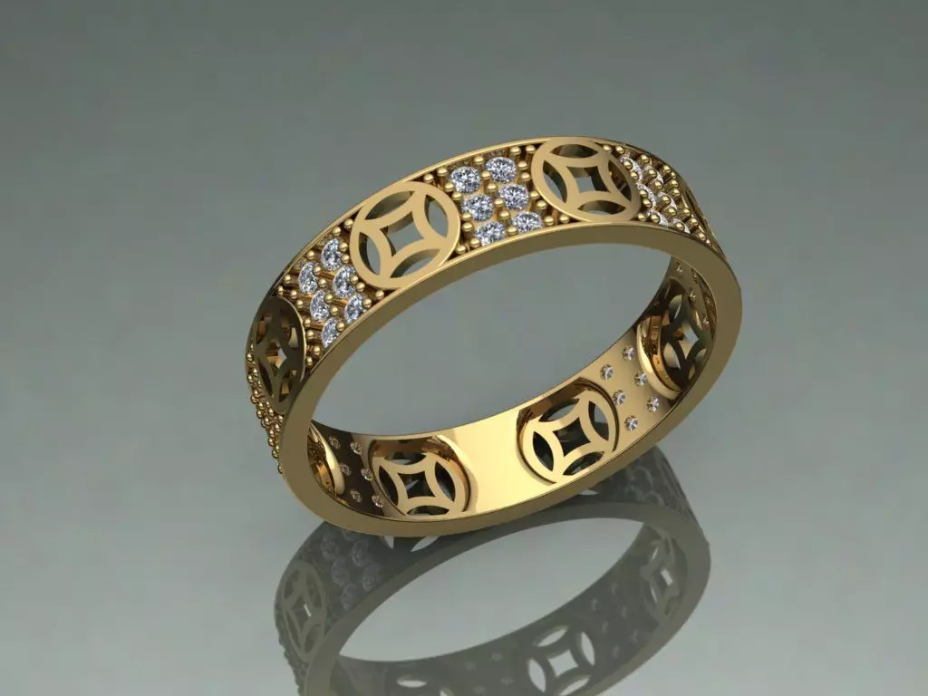 Ring lucky coin unisex men women with diamond new arrival 3D print model_0