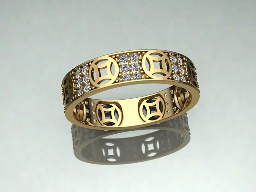 Ring lucky coin unisex men women with diamond new arrival 3D print model_2