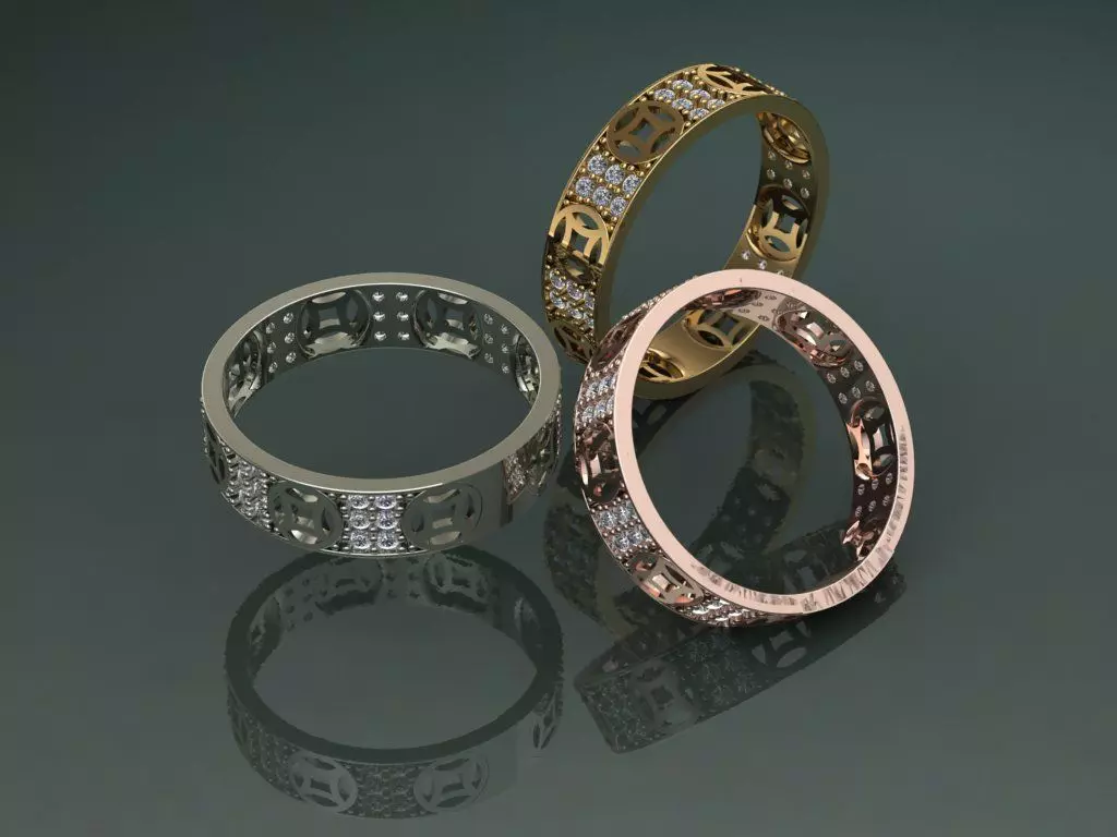 Ring lucky coin unisex men women with diamond new arrival 3D print model_1