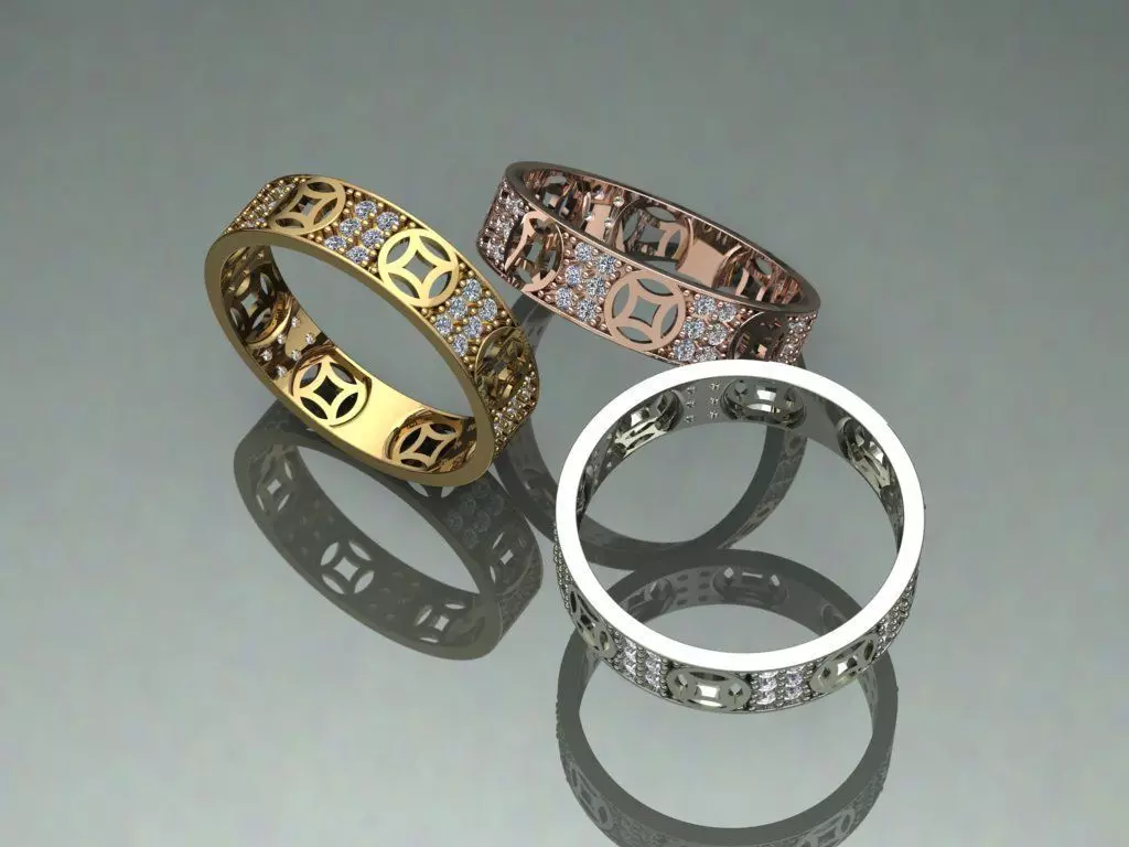 Ring lucky coin unisex men women with diamond new arrival 3D print model_5